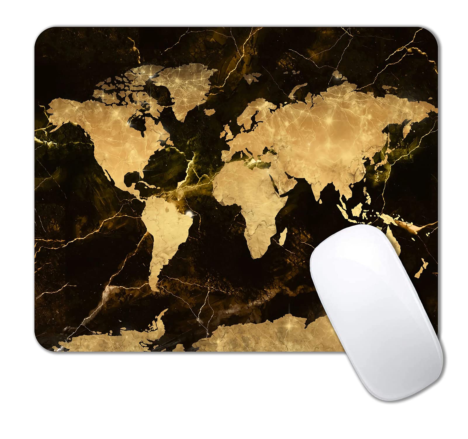 IMAYONDIA Square Mouse Pad - Vintage World Map Design with Black Gold Marble Pattern, Non-Slip Rubber Base, 9.5 x 7.9 Inch Office Desk Mat for Computer, Laptop, Gaming & Workstation Accessories - Perfect for Home Office, Gaming Setup and Professional Workspaces