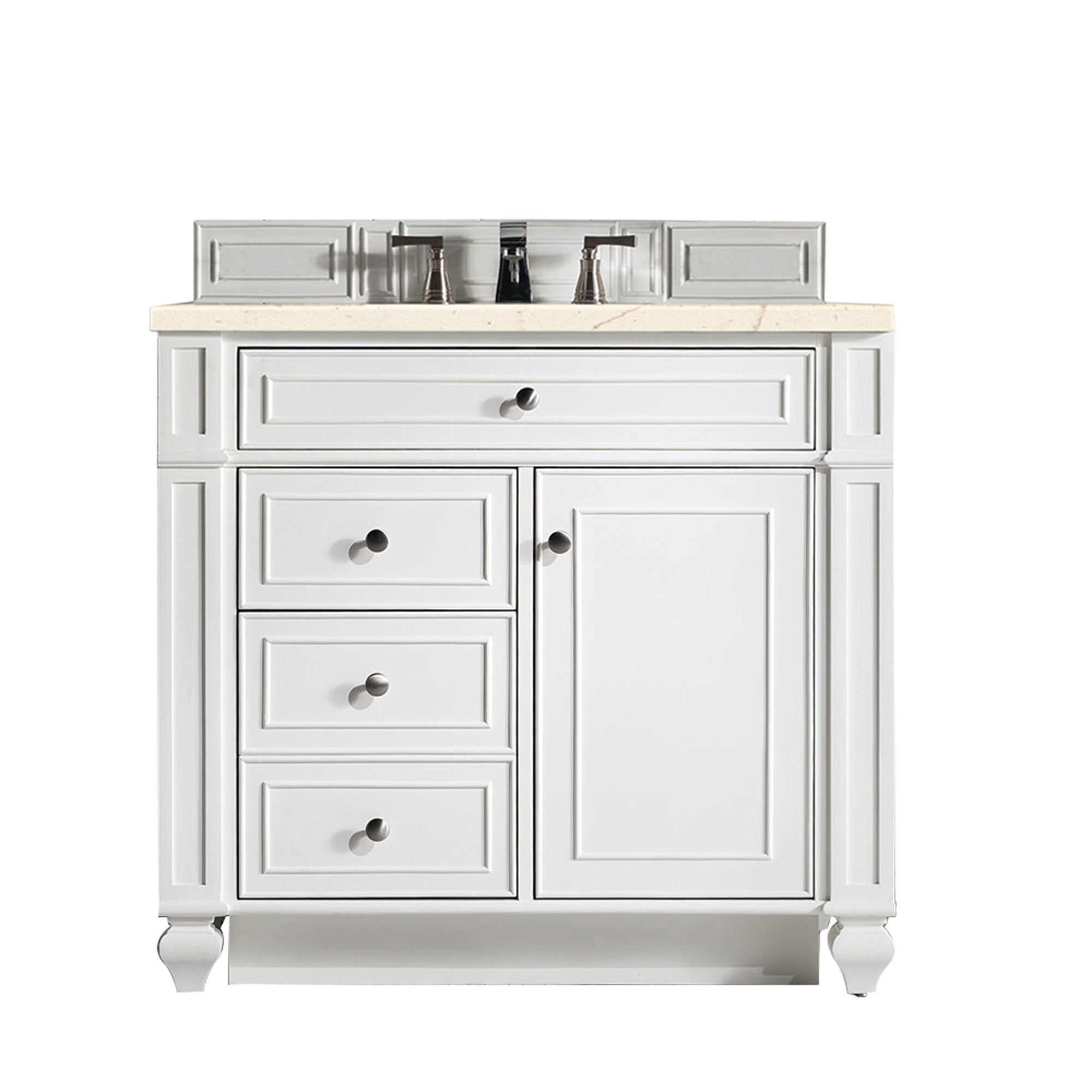 Bristol 36 Inch Single Bathroom Vanity with 3CM Eternal Marfil Quartz Top in Bright White - Perfect for Modern Master Bathrooms and Powder Rooms