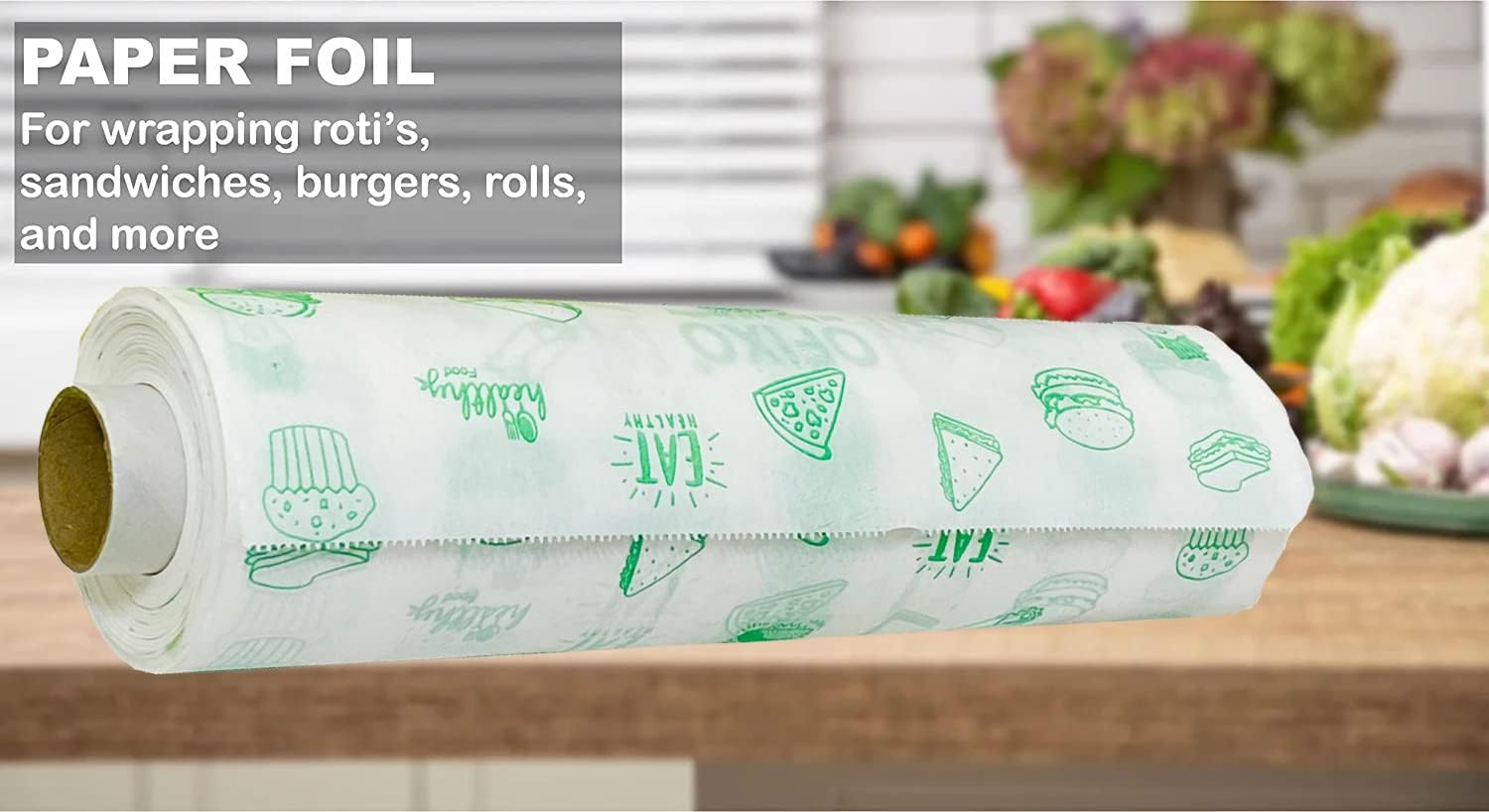 Food Grade Butter Paper Roll - 500G Non-Stick Baking Parchment Paper for Roti Wrapping, Cooking & Pastry (White, 52M) - Perfect for Home Baking, Restaurant Use & Food Packaging