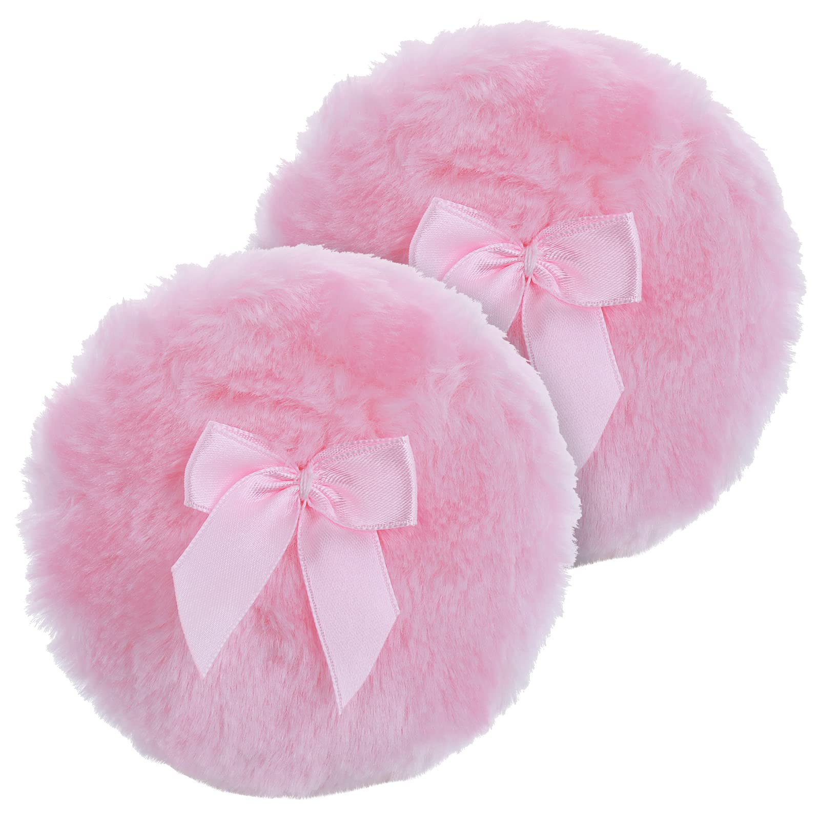 Sibba 4 Inch Large Fluffy Powder Puff - Ultra Soft Washable Velour Face & Body Powder Puff for Loose Powder - Reusable Wet/Dry Makeup Tool (Pink) - Perfect for Setting Makeup, Baking & Touch-Ups