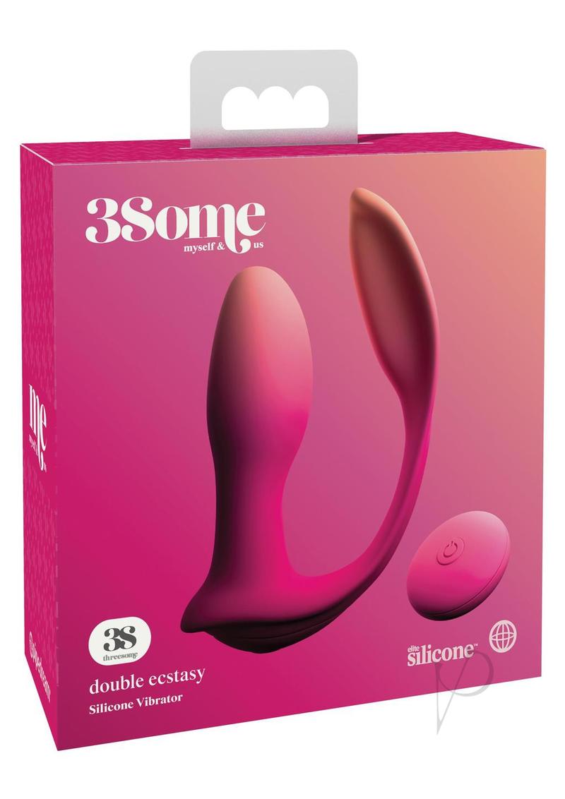 3Some Double Ecstasy Rechargeable Silicone Vibrator with Wireless Remote Control - Pink | Couples Adult Toy for Romantic Nights & Long Distance Play