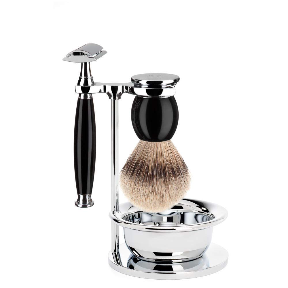 Premium MÜHLE Sophist 4-Piece Silvertip Badger Brush & Safety Razor Set - Luxury Wet Shaving Kit for Men - Perfect Gift for Father's Day, Birthday & Special Occasions