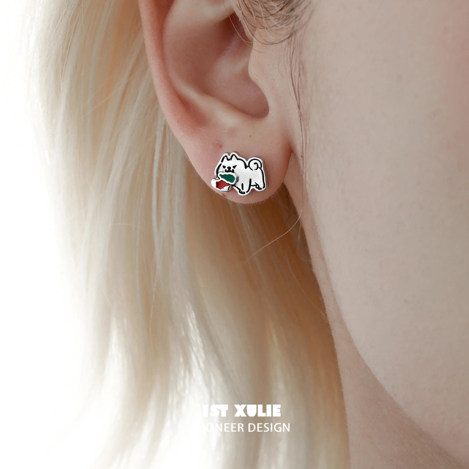 2024 Christmas Graffiti Puppy Sterling Silver Stud Earrings - S925 Hypoallergenic Jewelry Gift for Women - Perfect for Holiday Parties, Gift Exchanges & Festive Outfits
