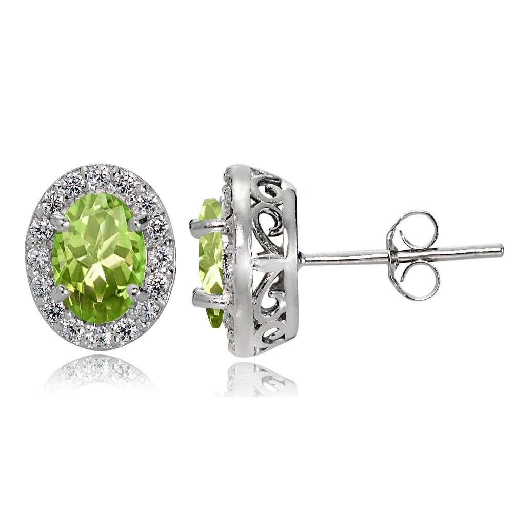 Genuine Sterling Silver Oval Halo Stud Earrings with Natural/Created Gemstones - Perfect for Weddings, Parties & Everyday Elegance