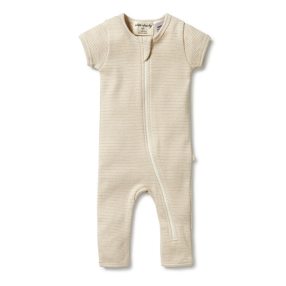 Organic Cotton Striped Rib Zipsuit for Baby - Soft & Comfortable One-Piece Outfit for Newborns, Infants & Toddlers - Perfect for Playtime, Sleepwear & Everyday Wear
