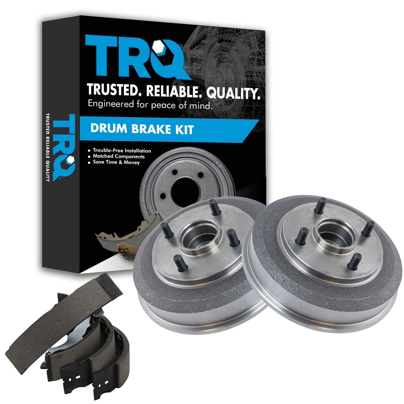 TRQ Rear Brake Drum & Shoe Set Compatible with 00-08 Ford Focus - High Performance Braking System - Perfect for City Driving & Highway Safety