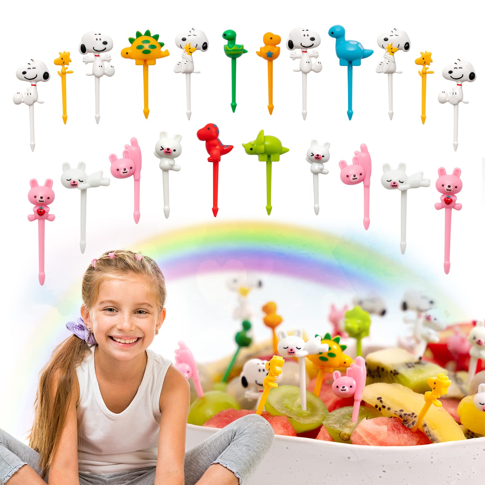 22 Pcs Reusable Animal Food Picks for Kids - Fun Bento & Fruit Toothpicks with Cute Cartoon Designs - Perfect for School Lunches, Snack Time & Party Food Decorations