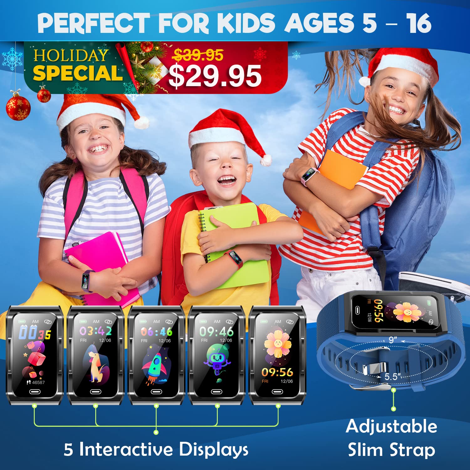 Inspiratek Kids Fitness Tracker for Ages 5-16 - Waterproof Activity Watch with Heart Rate & Sleep Monitor - Perfect for Sports & Outdoor Play