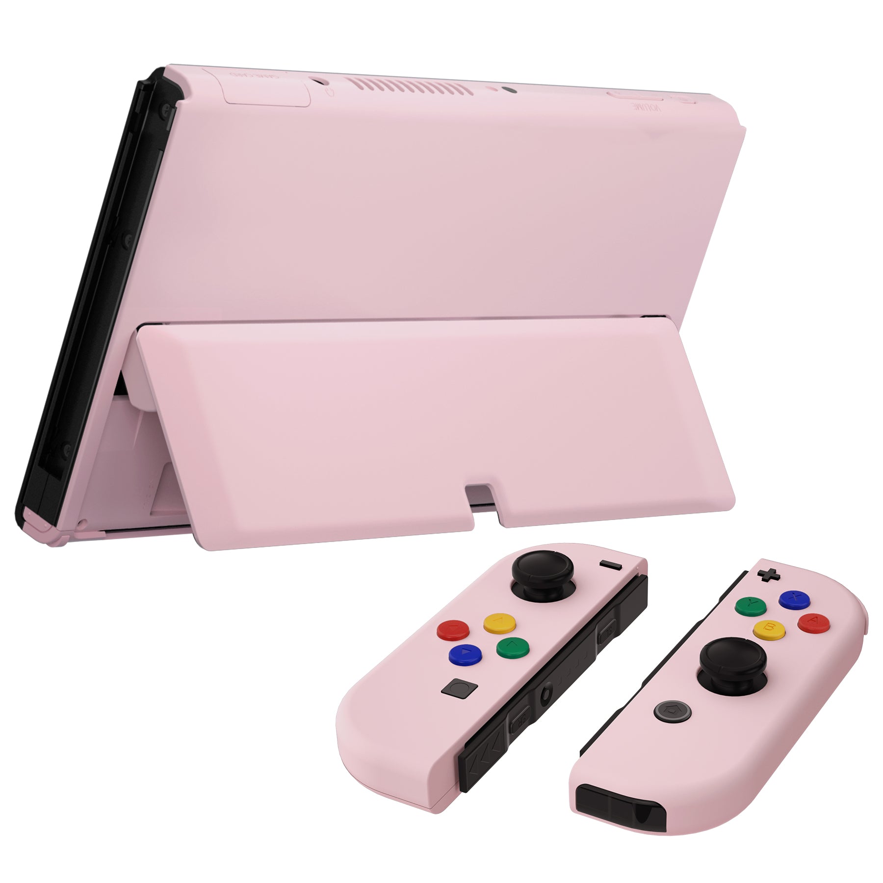 eXtremeRate Cherry Blossom Pink Full Shell Set for Nintendo Switch OLED - Replacement Back Plate, Kickstand, Joycon Controller Housing & Buttons | Perfect for Gaming, Travel & Custom Console Design
