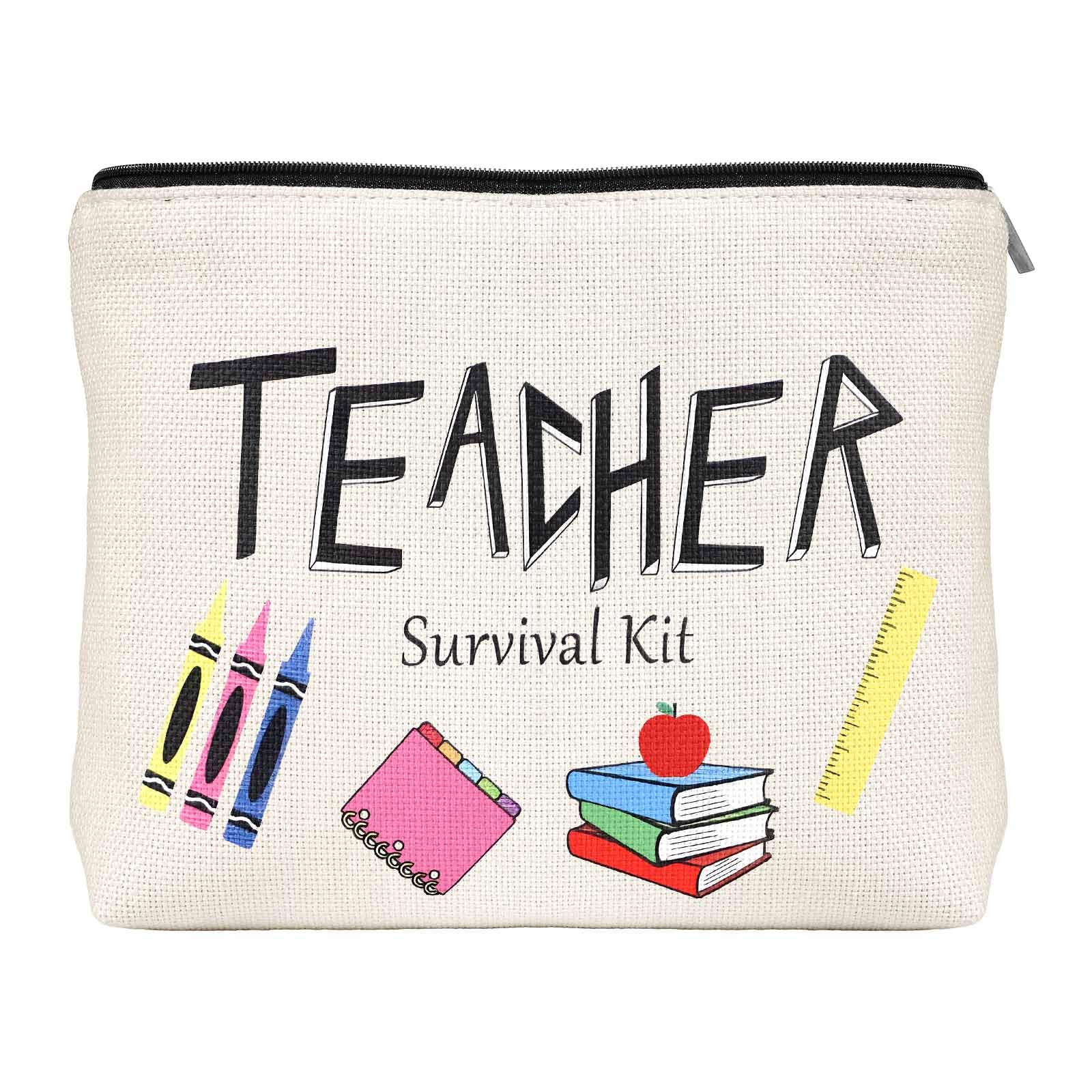 Teacher Survival Kit Makeup Bag for Women - Cute Travel Cosmetic Pouch with Zipper for Teachers, Christmas, Thanksgiving & Birthday Gifts - Perfect for School, Travel & Everyday Use