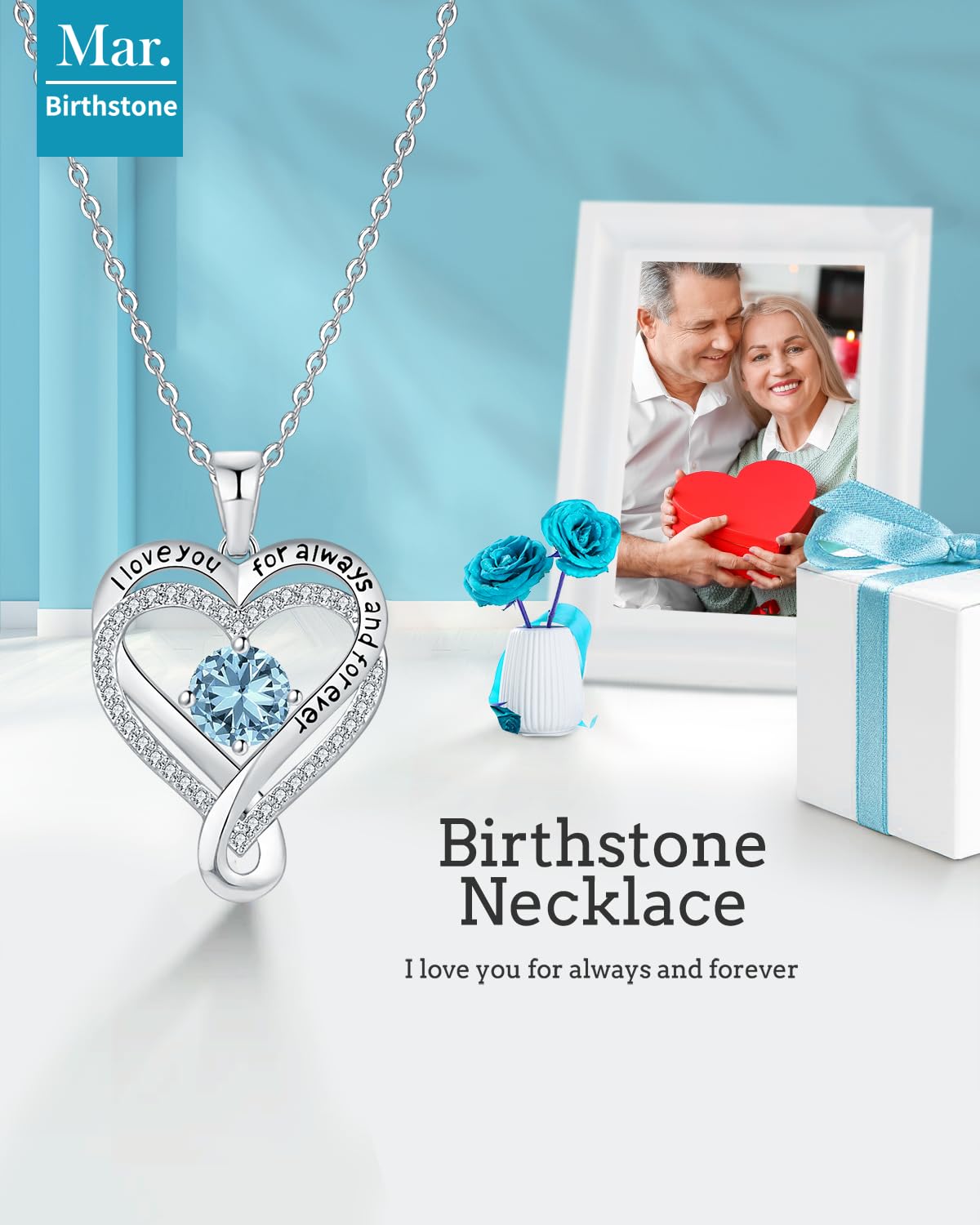 Infinity Heart Birthstone Necklace for Women - S925 Sterling Silver I Love You Jewelry, Anniversary & Birthday Gift for Wife, Girlfriend, Mom, Daughter | Perfect for Valentine's Day, Mother's Day & Romantic Occasions