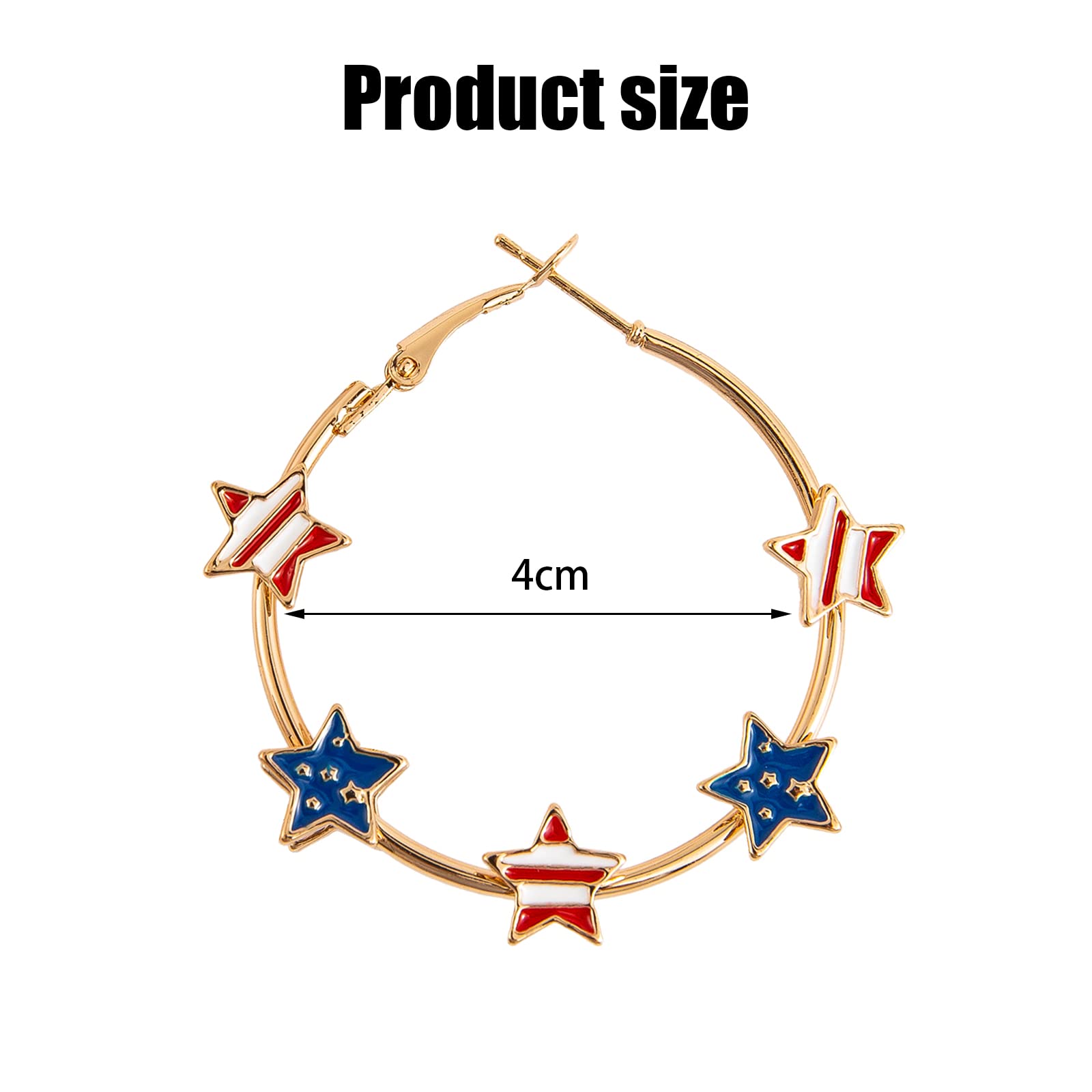 4th of July Patriotic Earrings for Women - Red White Blue Star Hoop Earrings with American Flag Design - USA Independence Day Jewelry & Accessories - Perfect for 4th of July Parties, National Holidays and Patriotic Events