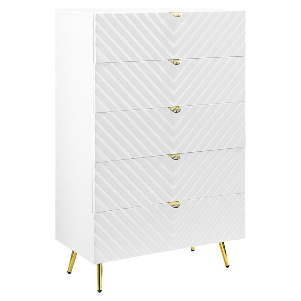 Acme 5-Drawer White High Gloss Finish Chest - Modern Bedroom Dresser for Storage & Organization | Perfect for Master Bedroom, Guest Room & Dorm Decor