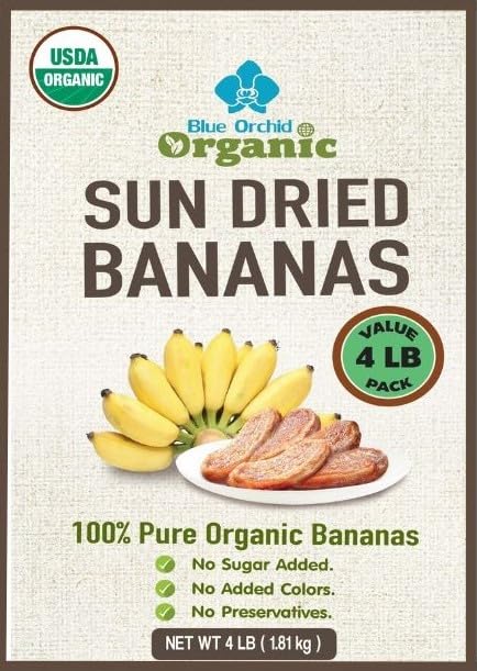 Organic Sun Dried Bananas Bulk Pack - No Sugar Added, Preservative-Free, Unsulfured, Soft & Chewy Thai Dried Fruit Snacks - 4 LB - Perfect for Healthy Snacking, Baking, Trail Mix & Gift Giving