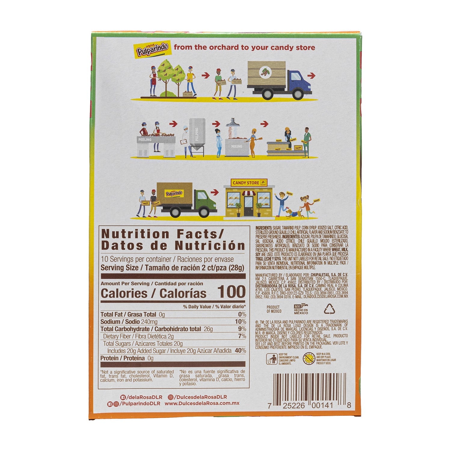 De La Rosa Pulparindo Mango Candy - 20 Count Box | Authentic Mexican Tamarind Candy | Perfect for Parties, Snacking & Gifting