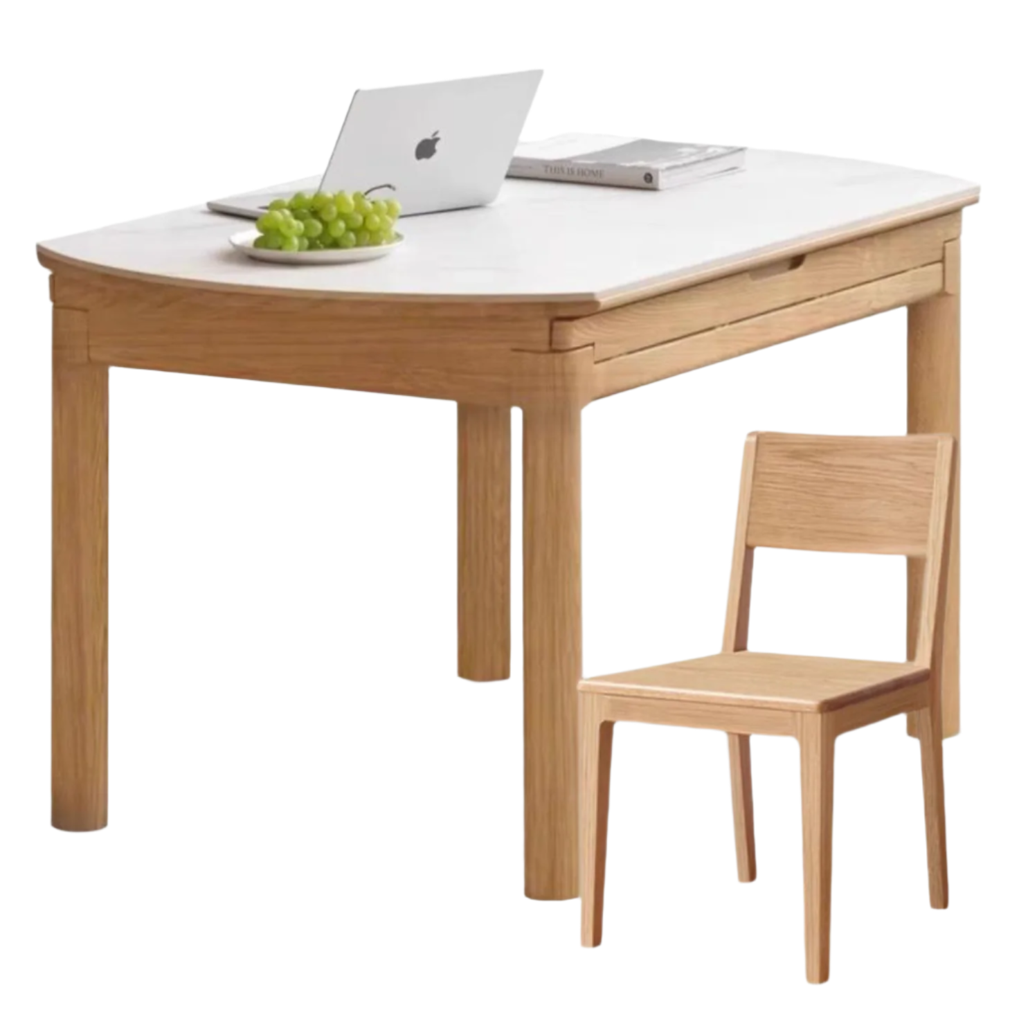 59.1x59.1x29.9 inch / 150x150x76 cm / natural wood color white top color / Ash dining table + 6 chairs