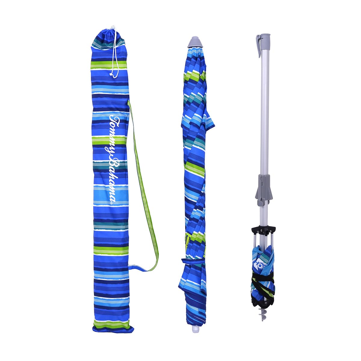 Tommy Bahama 7 ft Fiberglass Beach Umbrella with Sand Anchor - UV Protection, Windproof, Portable for Beach, Poolside, and Outdoor Relaxation