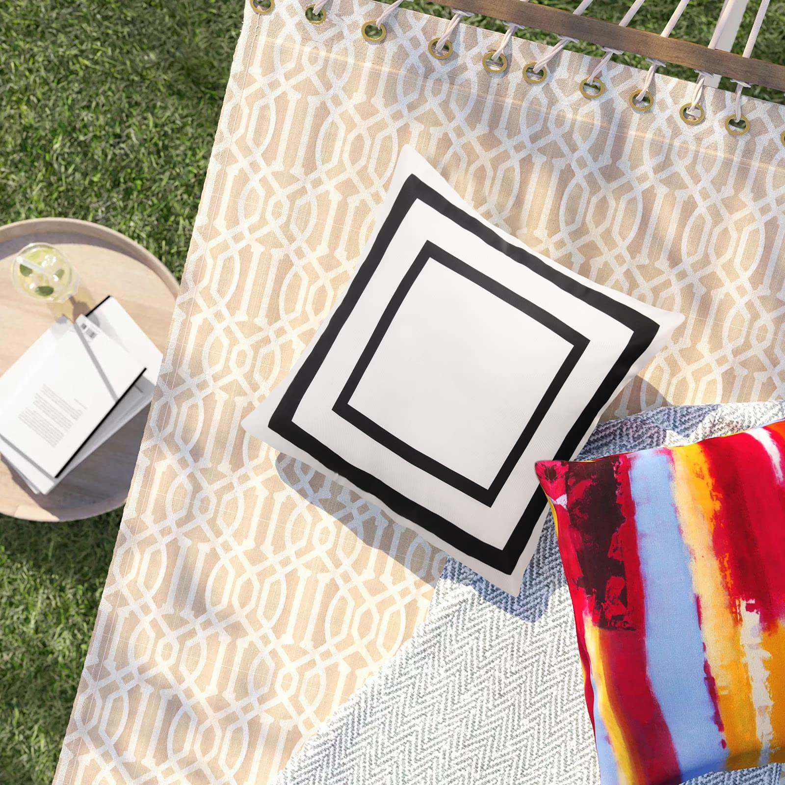 Waterproof Outdoor Throw Pillow Covers - Set of 2 Geometric Black & White 18x18 Inch Decorative Pillow Cases for Patio, Garden, Poolside & Porch Decor