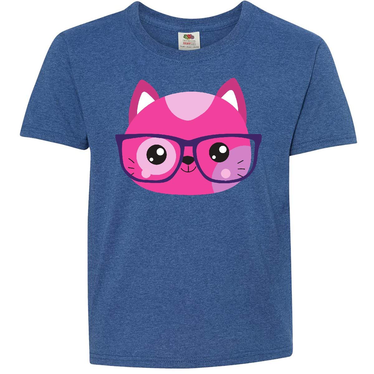 Inktastic Hipster Cat with Glasses - Cute Kitten Youth T-Shirt for Boys & Girls | Perfect for School, Parties & Casual Wear