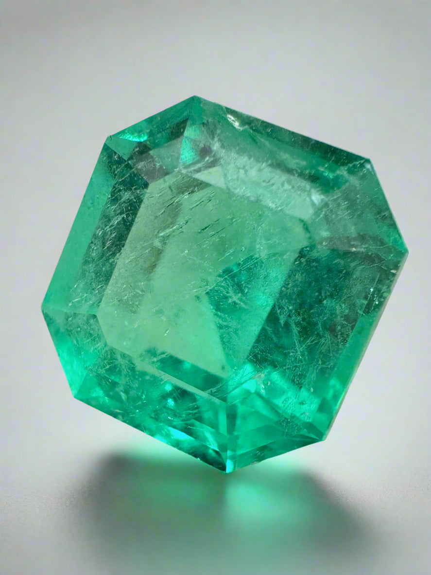 6.76 Carat 12x11.5mm Glowing Green Natural Loose Colombian Emerald Gemstone - Asscher Cut for Jewelry Making, Engagement Rings & Luxury Gifts