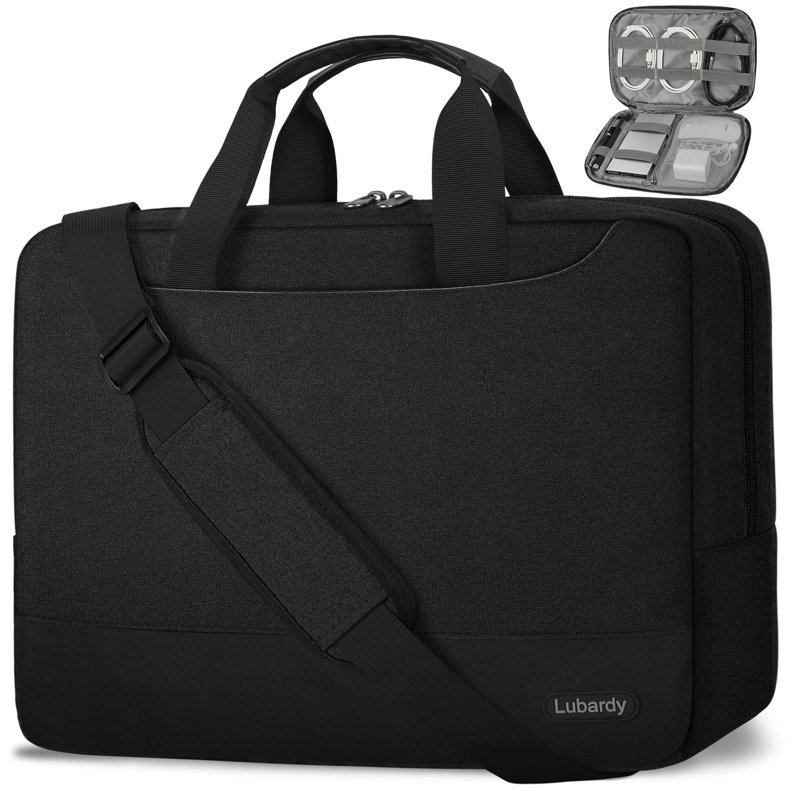 Lubardy 15.6 Inch Waterproof Laptop Bag for Women & Men - Business Briefcase with Cable Organizer, College Shoulder Bag (Fits 14-15.6 Inch Laptops) - Perfect for Work, School & Travel - Black