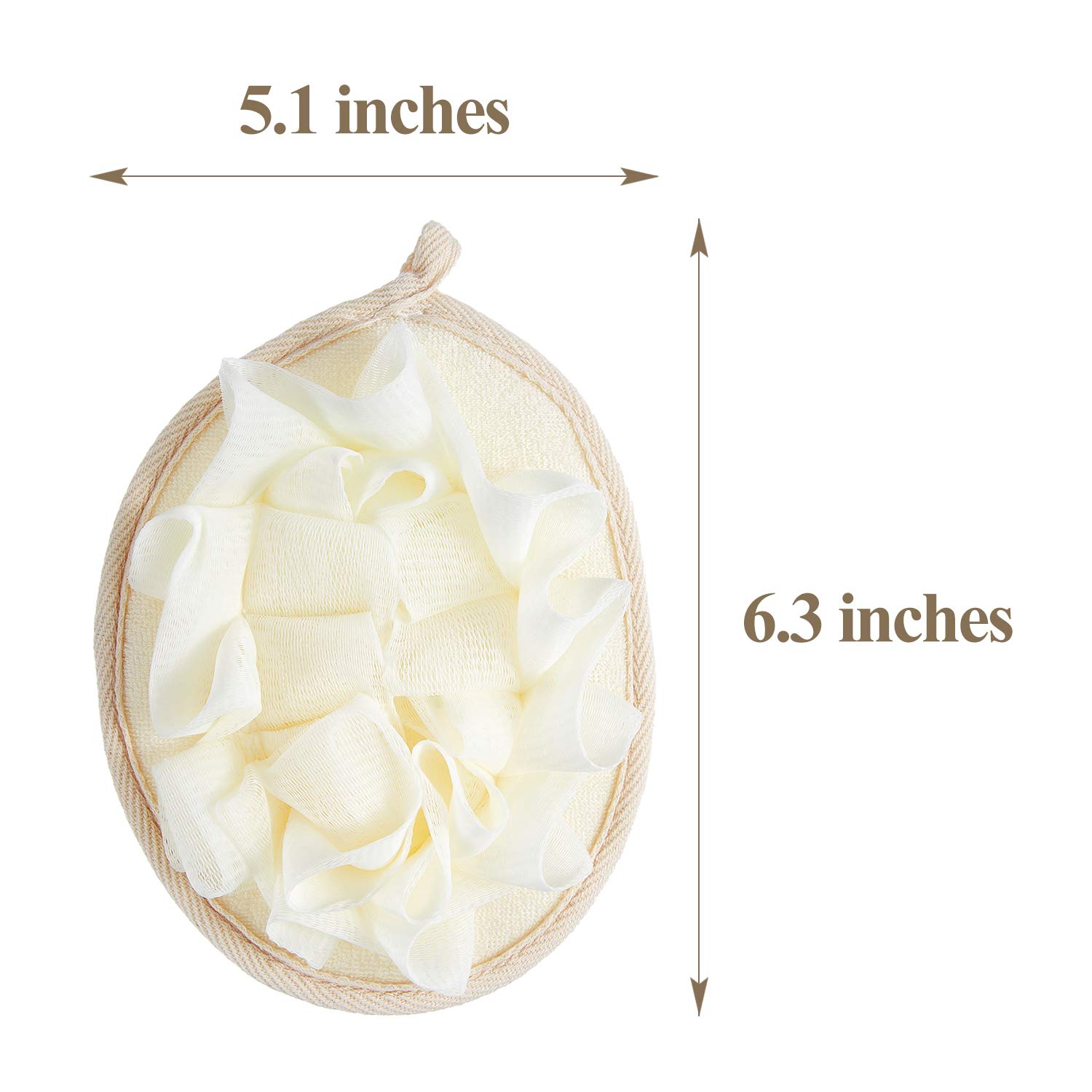 Boao 6-Pack Exfoliating Bath Sponges - Premium Mesh Shower Pouf & Body Scrubber with Flower Bath Ball for Soft Skin (Beige) - Perfect for Daily Shower, Spa & Gift Sets