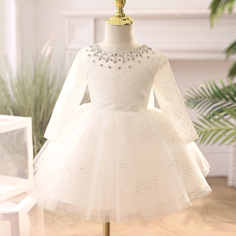 Elegant Long Sleeve Flower Girl Dress for Weddings - Princess Style Formal Gown for Bridal Party, Christening & Special Occasions