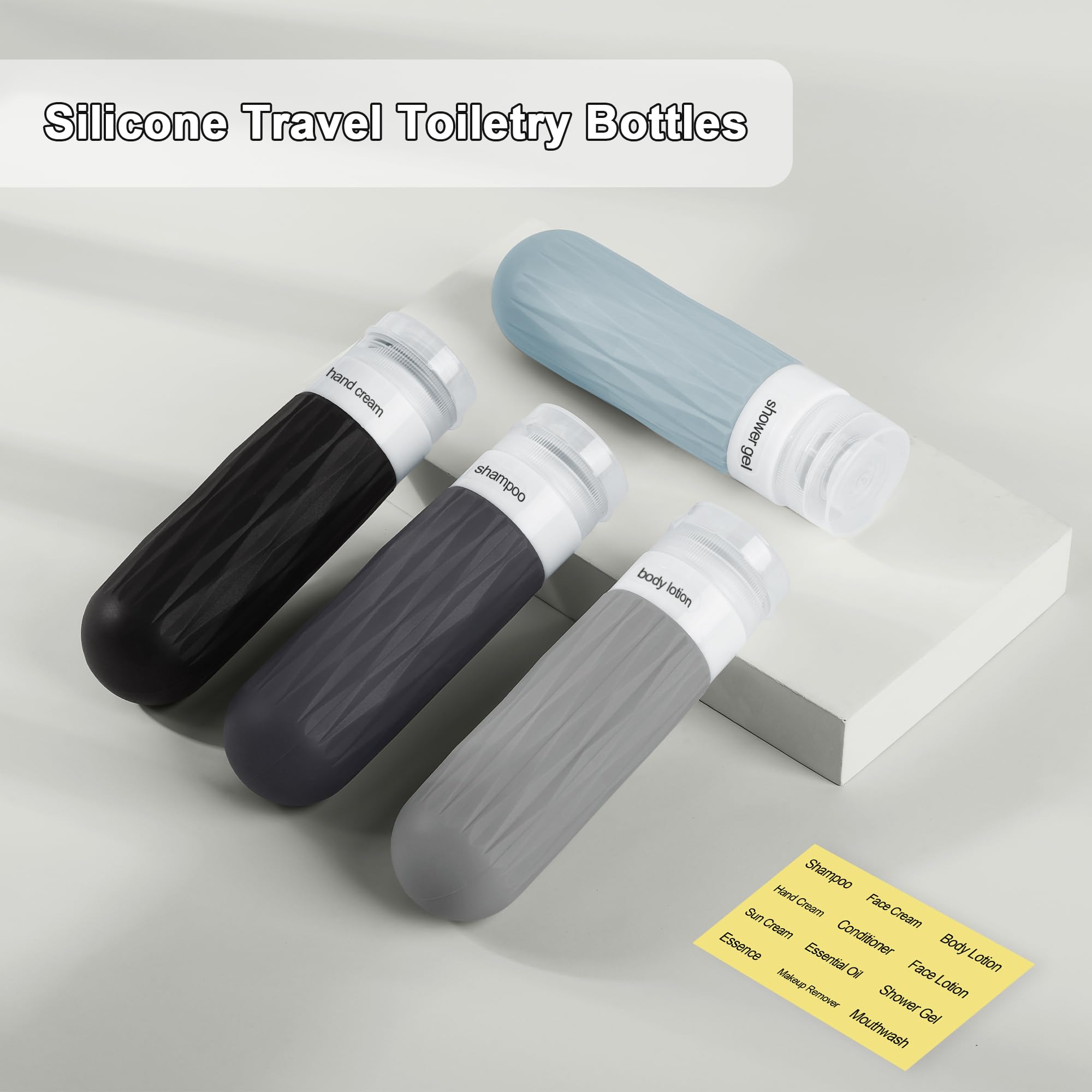 TSA Approved 3oz Leakproof Silicone Travel Bottles for Shampoo & Conditioner - Refillable Toiletry Containers for Airplane Carry-On, Gym & Vacation (Grey)