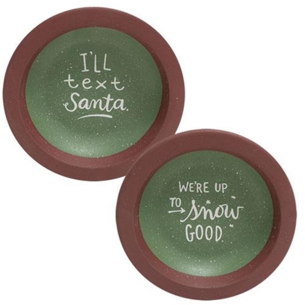 Text Santa Dish Cup Set of 2 - Christmas Party Decor, Holiday Tableware for Festive Gatherings & Family Celebrations