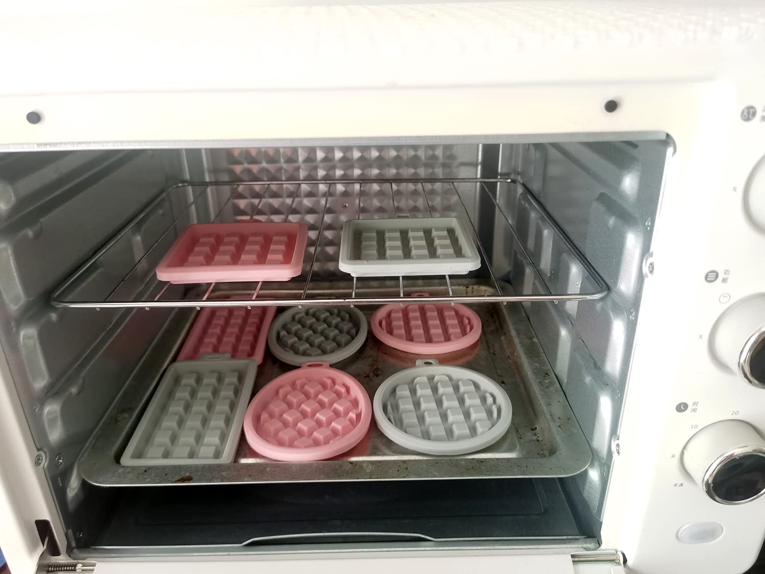 2-Pack Silicone Waffle Molds - Non-Stick Baking Molds for Waffles, Muffins, Cakes, Chocolate, Candy & Soap Making - Round 3.8x3.8x0.4 Inch (Blue & Pink) - Perfect for Home Baking, DIY Desserts & Craft Projects