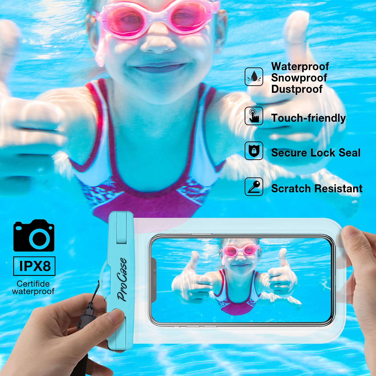 Waterproof Phone Pouch 4 Pack - Universal Dry Bag Underwater Case for iPhone 16/15/14/13/12/11 Pro/Plus/Max/Mini/XS/XR/X/8/7 & Samsung Galaxy S23/S22/S21/Ultra/Note (Up to 7