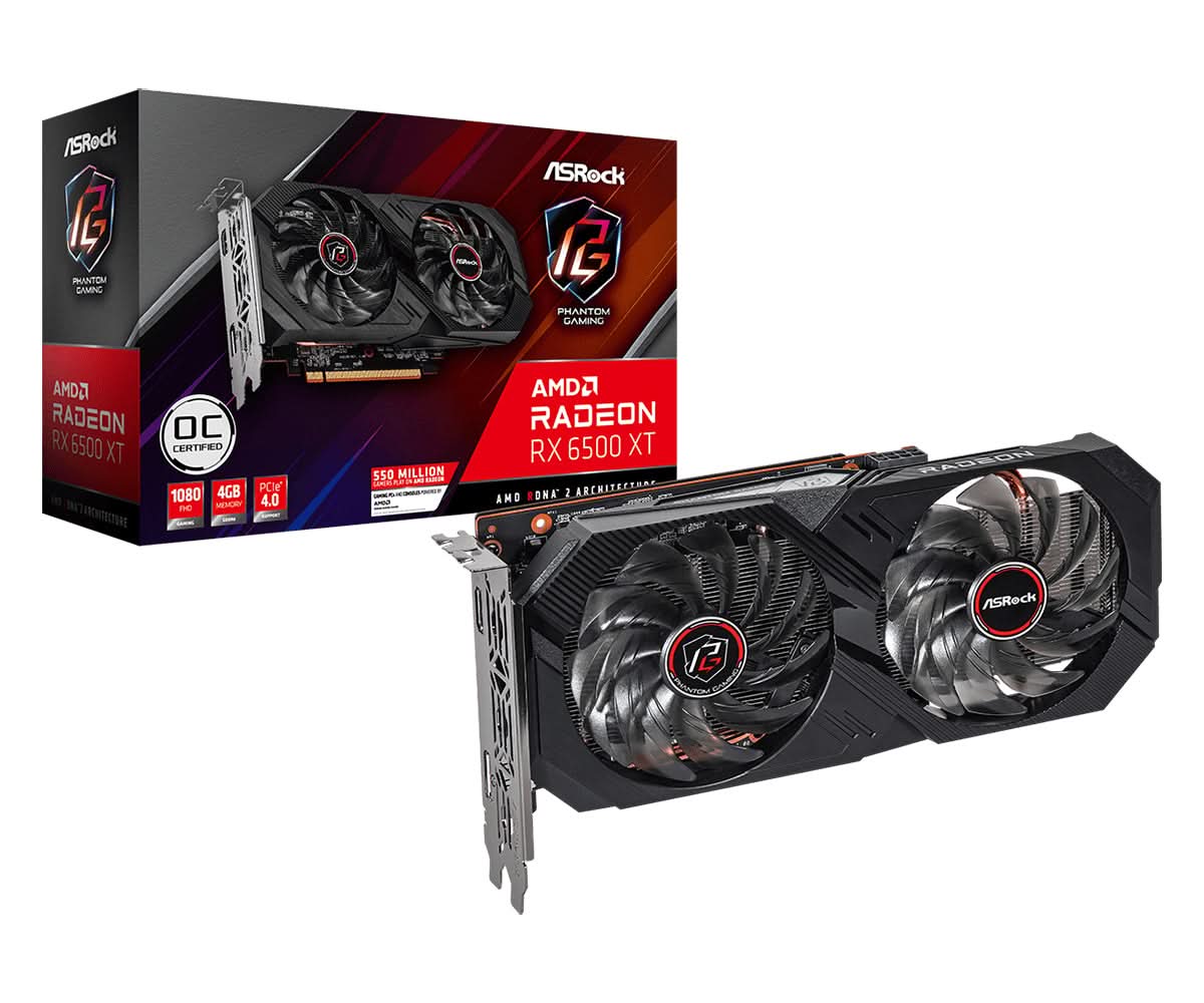 ASRock Phantom Gaming RX 6500 XT 4GB GDDR6 OC Edition Graphics Card - AMD Radeon RX 6500 XT for Gaming, Streaming & Content Creation - Perfect for 1080p Gaming, Video Editing & PC Builds