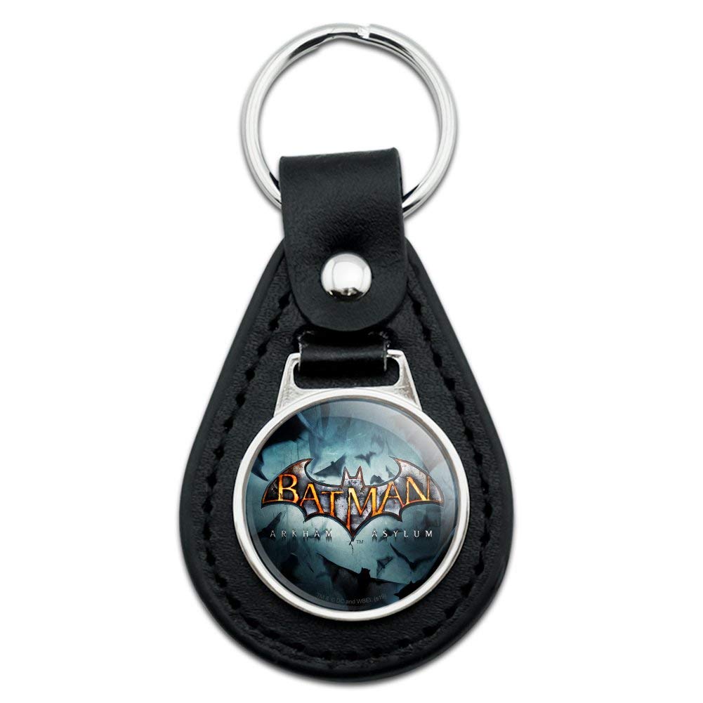 Batman Arkham Asylum Logo Keychain - Genuine Black Leather Video Game Keyring for Fans | Perfect for Cosplay, Gifts & Collectibles