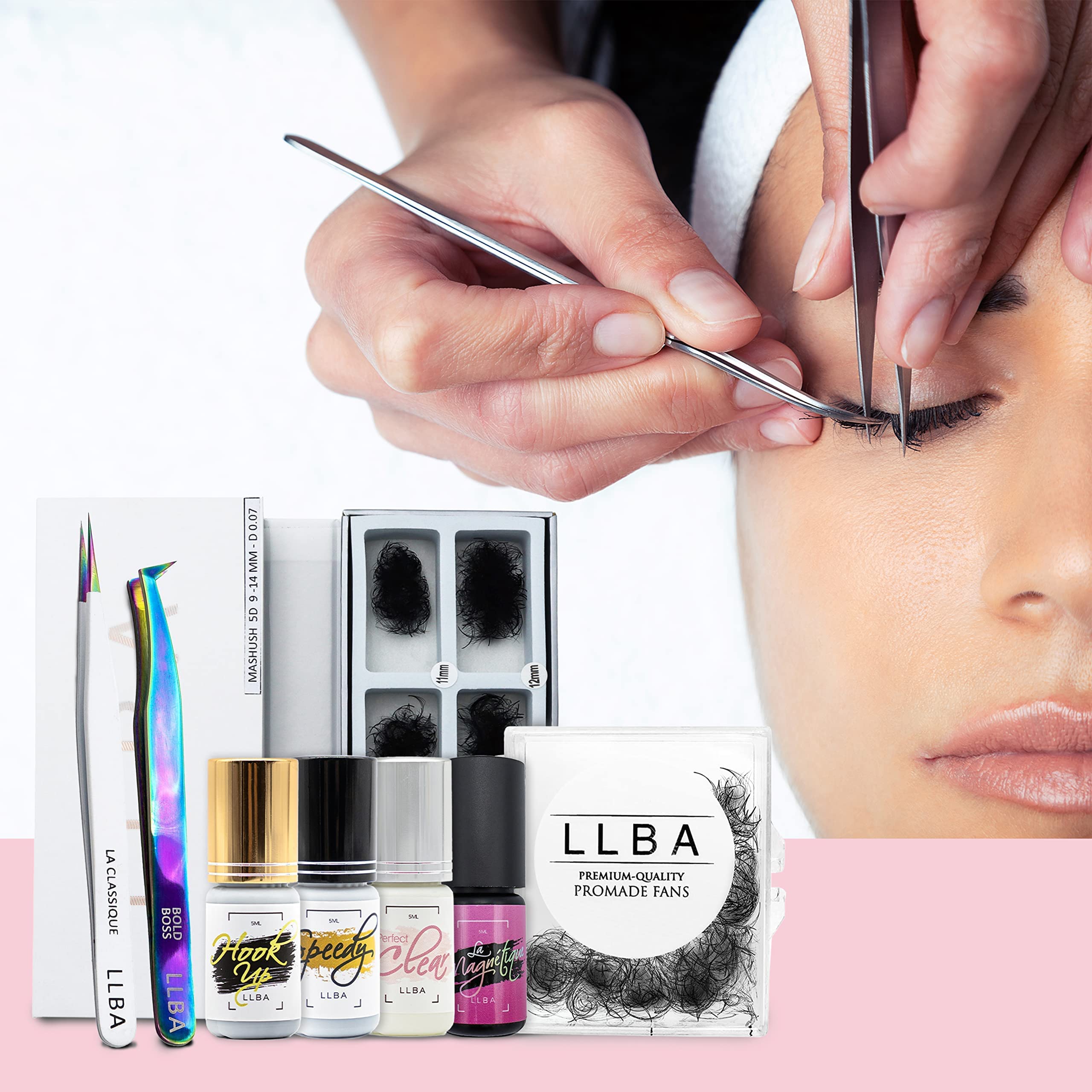 LLBA Promade Fans & Lash Glue - Handmade Volume Eyelashes with Black Adhesive | Fast Drying (0.5-1.5 sec) & Long Lasting | Easy to Apply for Daily Wear, Special Occasions & Professional Makeup