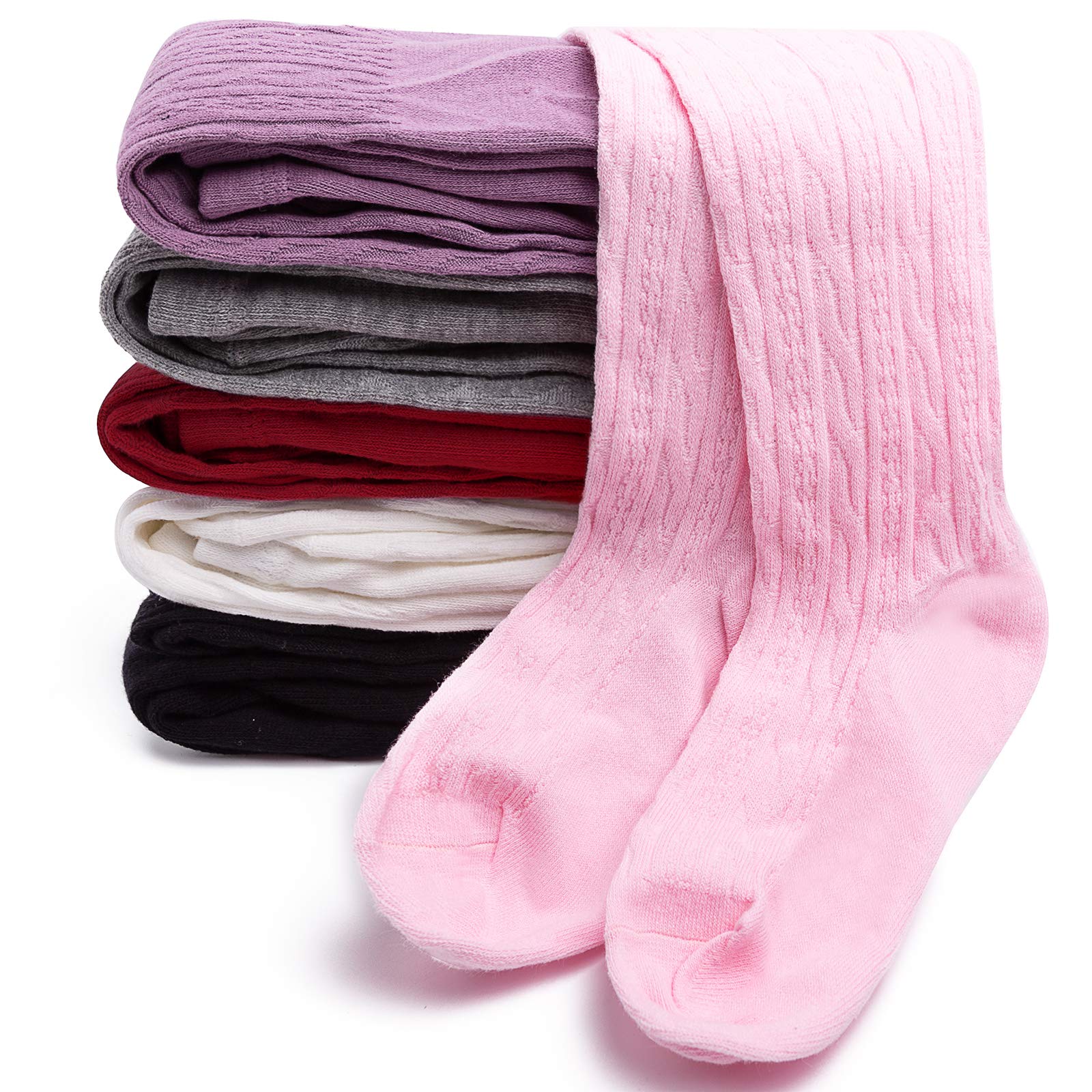 TechCity Girls Tights - Toddler Seamless Leggings, Cotton Cable Knit Pantyhose & Stockings for Girls 2-14 Years | Soft & Comfortable for School, Play & Everyday Wear
