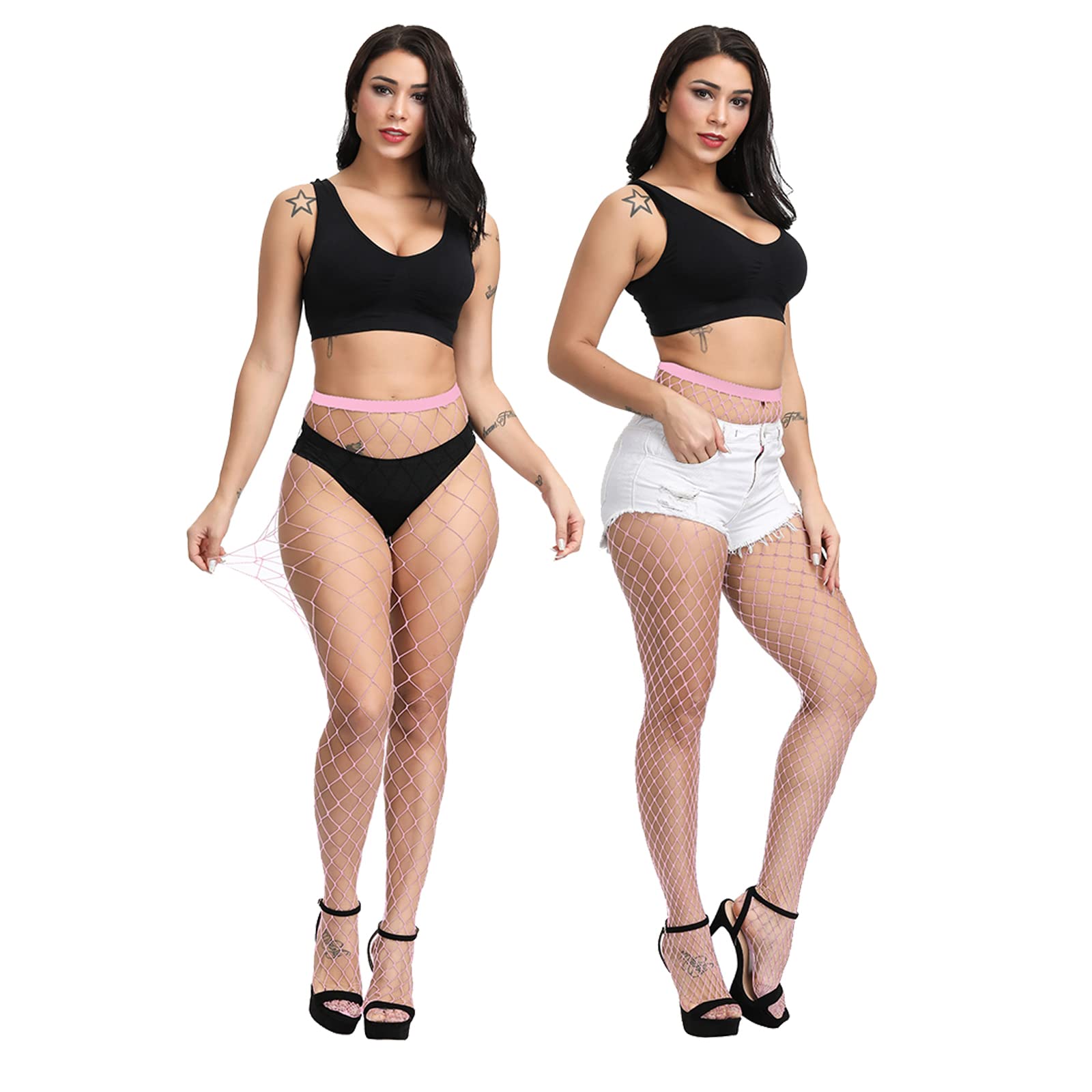 EVERSWE High Waist Fishnet Tights & Thigh High Suspender Stockings - Sexy Lingerie for Women, Plus Size Fishnet Pantyhose - Perfect for Cosplay, Halloween, Boudoir Photography & Date Night Outfits