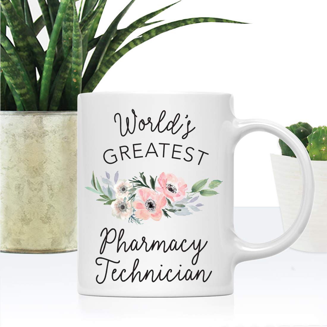 **Andaz Press 11oz Coffee Mug - Floral Bohemian Pink Anemone Design - Perfect Gift for Pharmacy Technicians, Women - Ideal for Coffee, Tea, Hot Drinks - Great for Birthdays, Christmas, Graduation (1-Pack)**