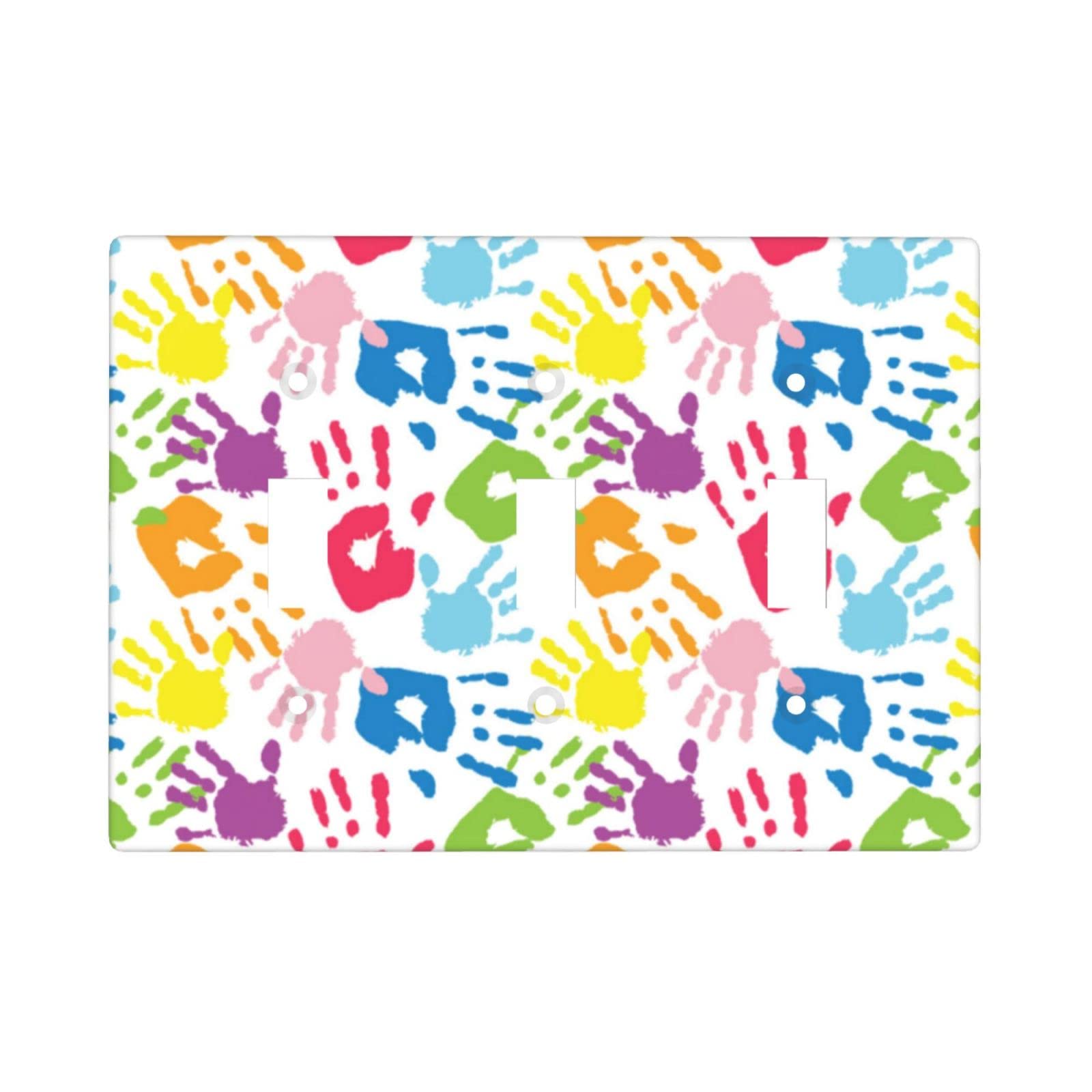 Colorful Rainbow Handprint Triple Light Switch Cover - Decorative 3 Gang Toggle Wall Plate (4.5
