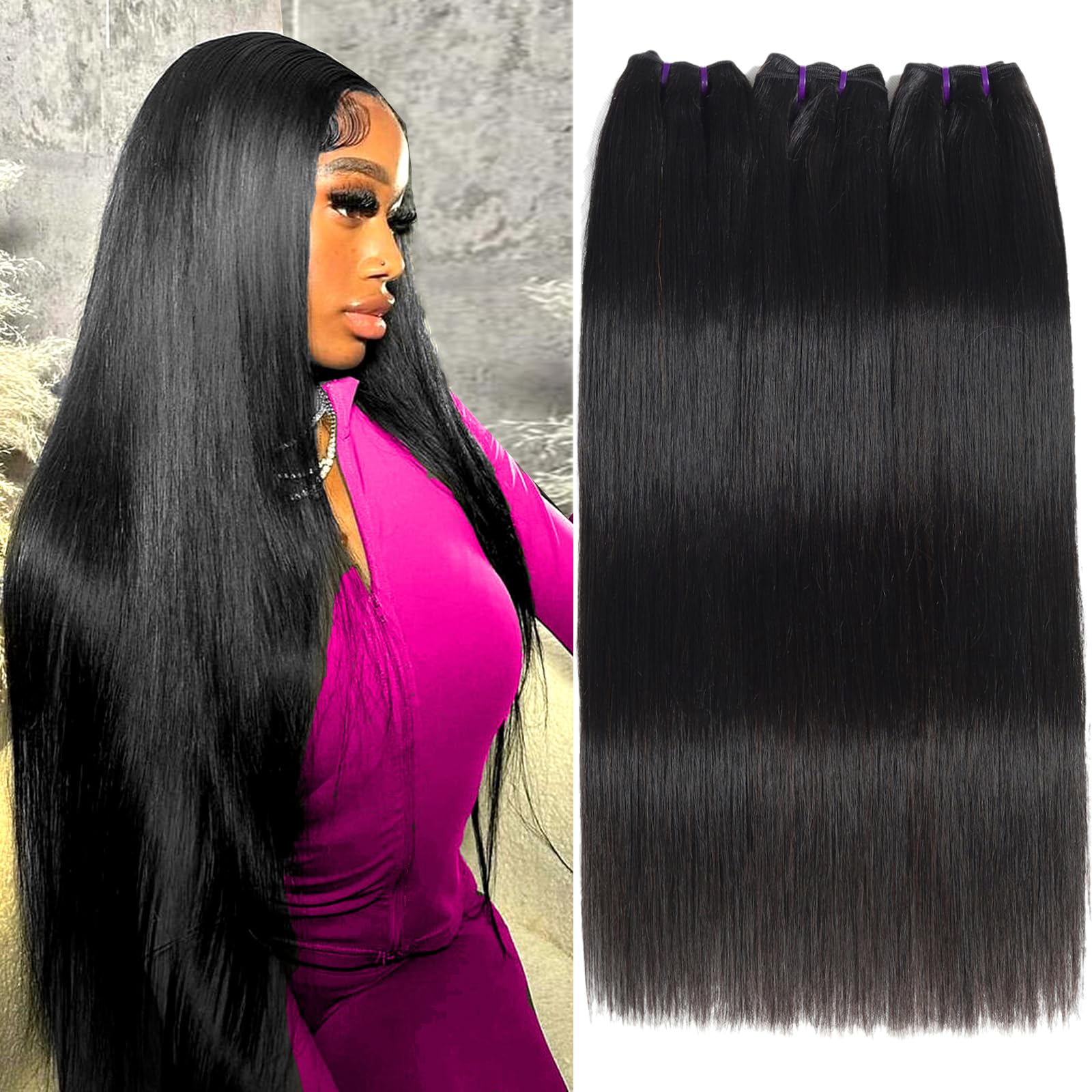 Beauty Queen 3 Bundles 16A Grade Brazilian Virgin Human Hair Extensions - 20 20 20 Inch Unprocessed Straight Hair for Sew-In Weave (Natural Black) | Perfect for Daily Styling, Special Occasions & Salon Quality Looks