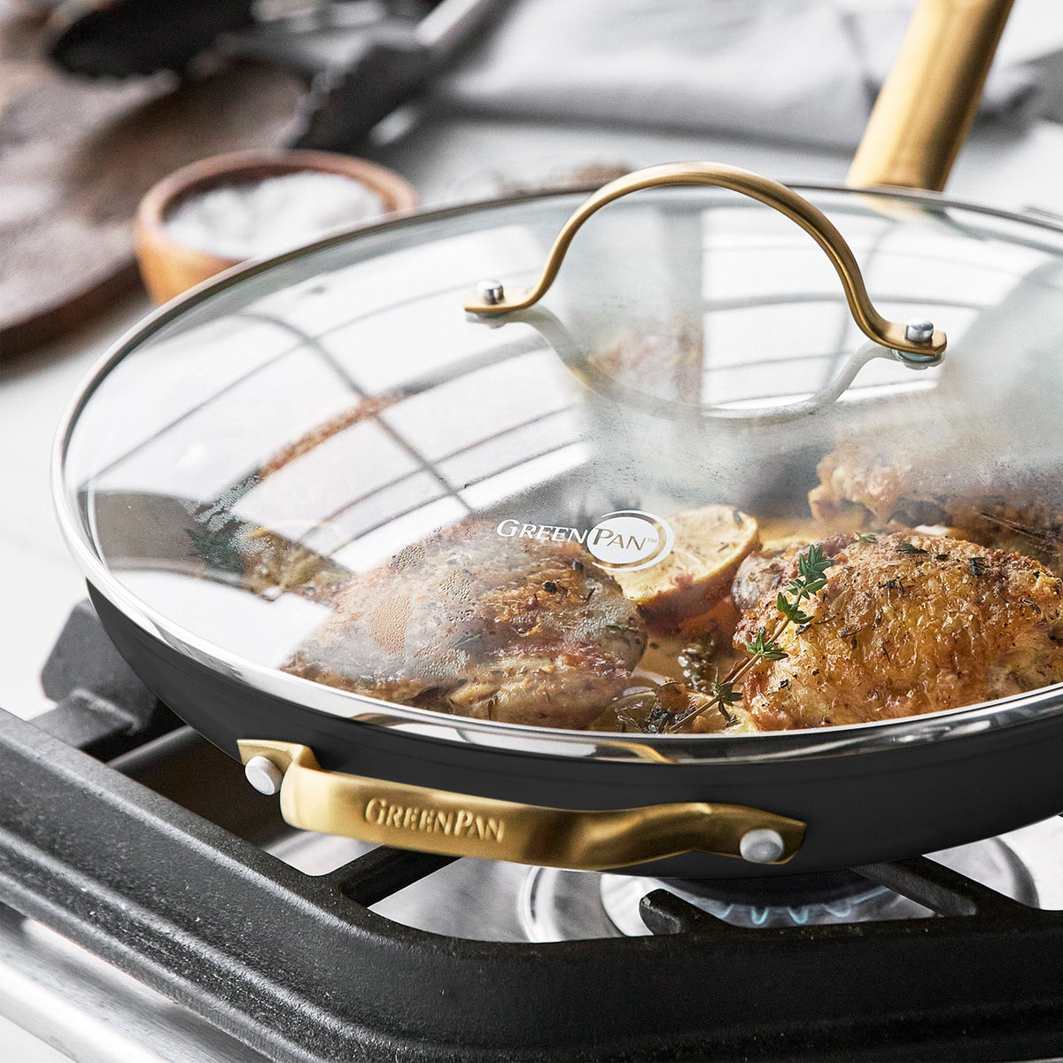 Premium 12-Inch Ceramic Nonstick Frying Pan with Glass Lid & Helper Handle - Black | Oven Safe to 450°F | Perfect for Sautéing, Frying & Everyday Cooking