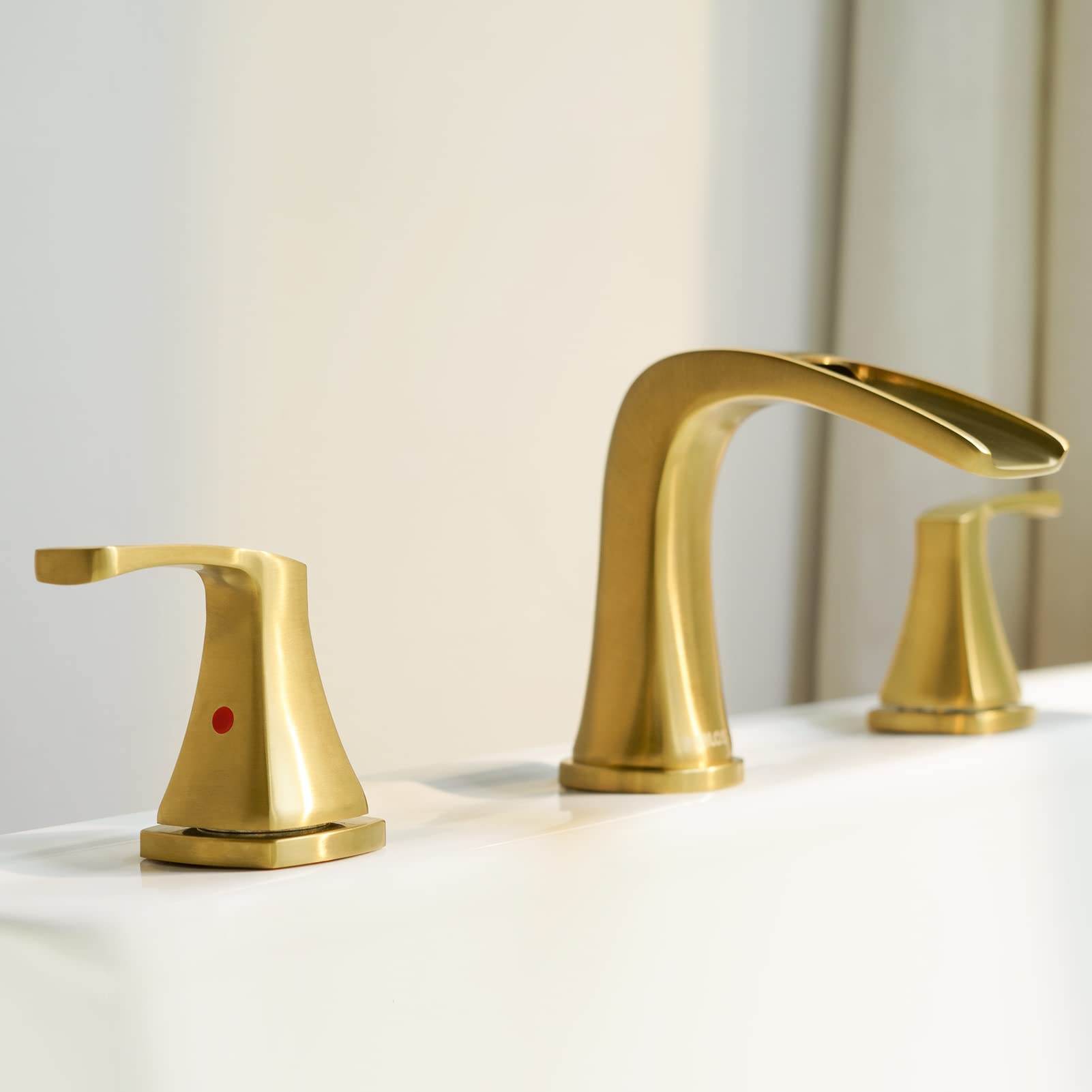 PARLOS 2-Handle Widespread Waterfall Roman Bathtub Faucet with Valve - Brushed Gold Finish (Model 1434208) - Perfect for Luxury Bathroom Renovations & Spa-Style Bathtubs