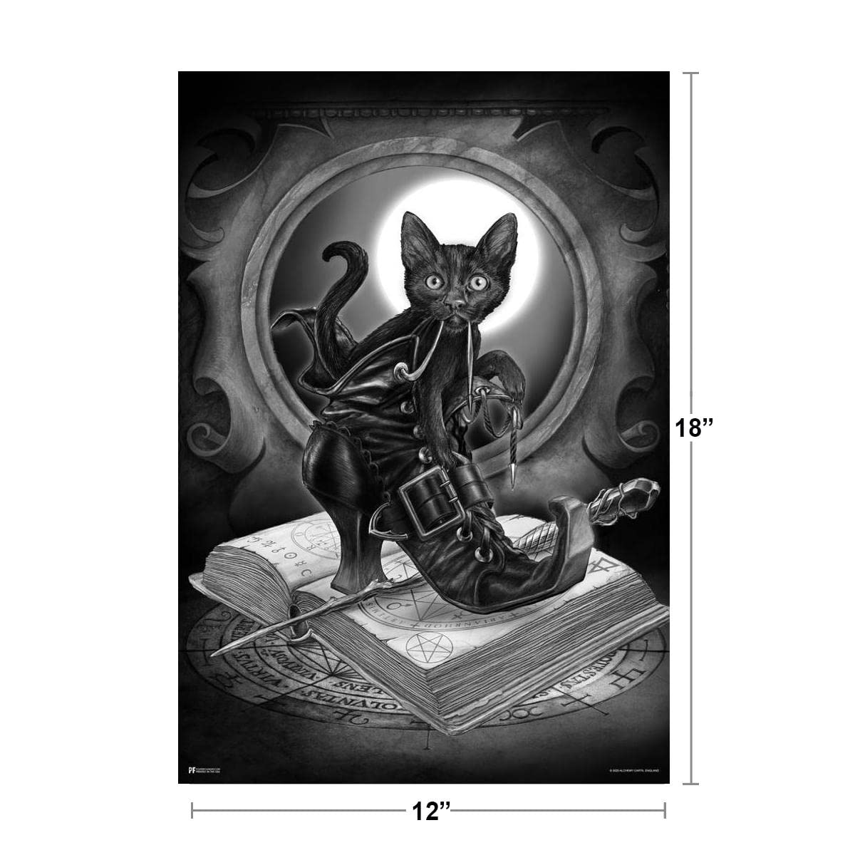 Alchemy Midnight Mischief Cat Wall Art - Gothic Black Cat Poster for Witchy Room Decor (12x18) | Spooky Halloween Decor, Wiccan Altar, Goth Bedroom & Occult Themed Spaces