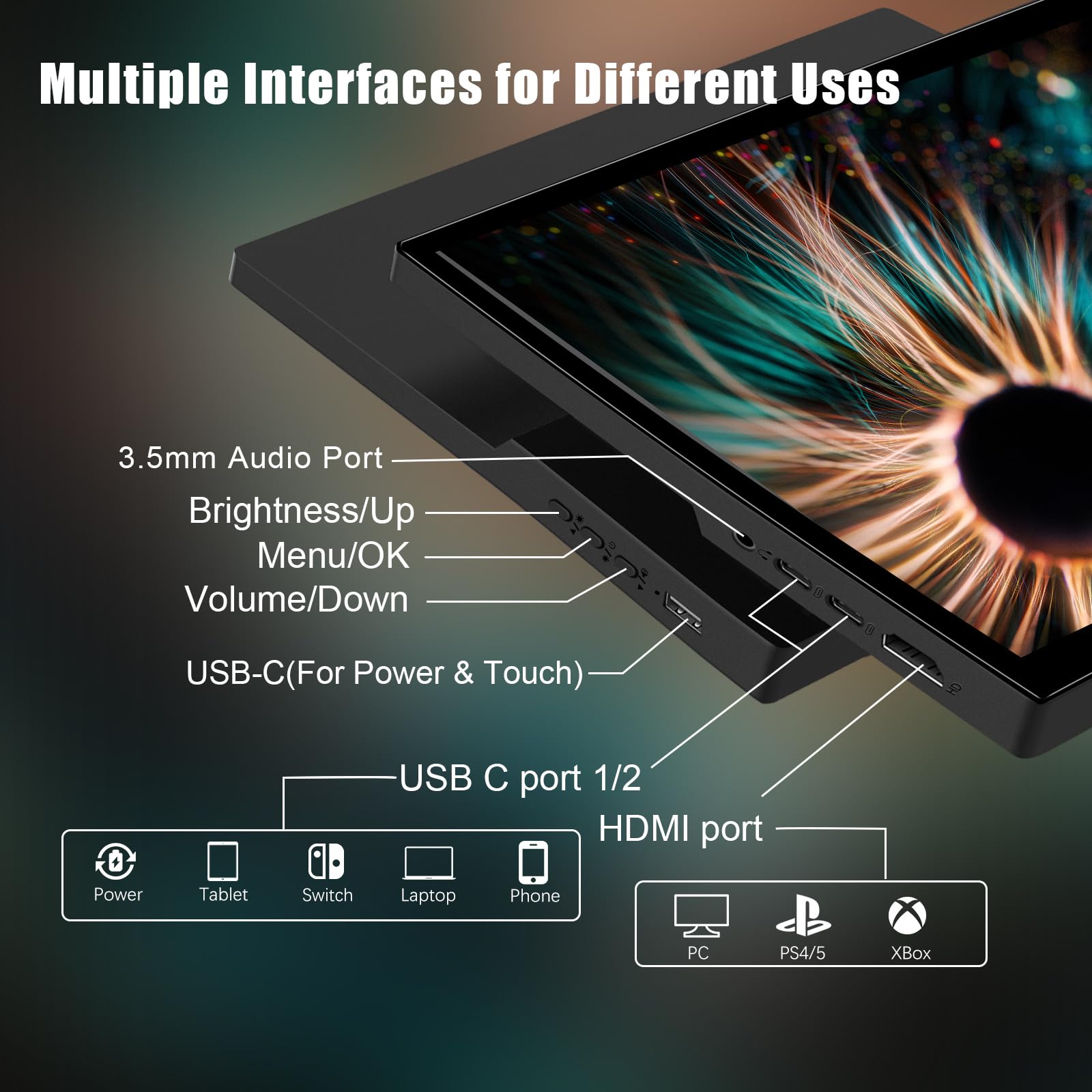 16 Inch Portable Touchscreen Monitor - Full HD 1920x1200 IPS Display, 300cd/m² Brightness, USB-C External Monitor for Laptop, PC, Phone & Raspberry Pi with Built-in Kickstand - Perfect for Remote Work, Gaming & Presentations