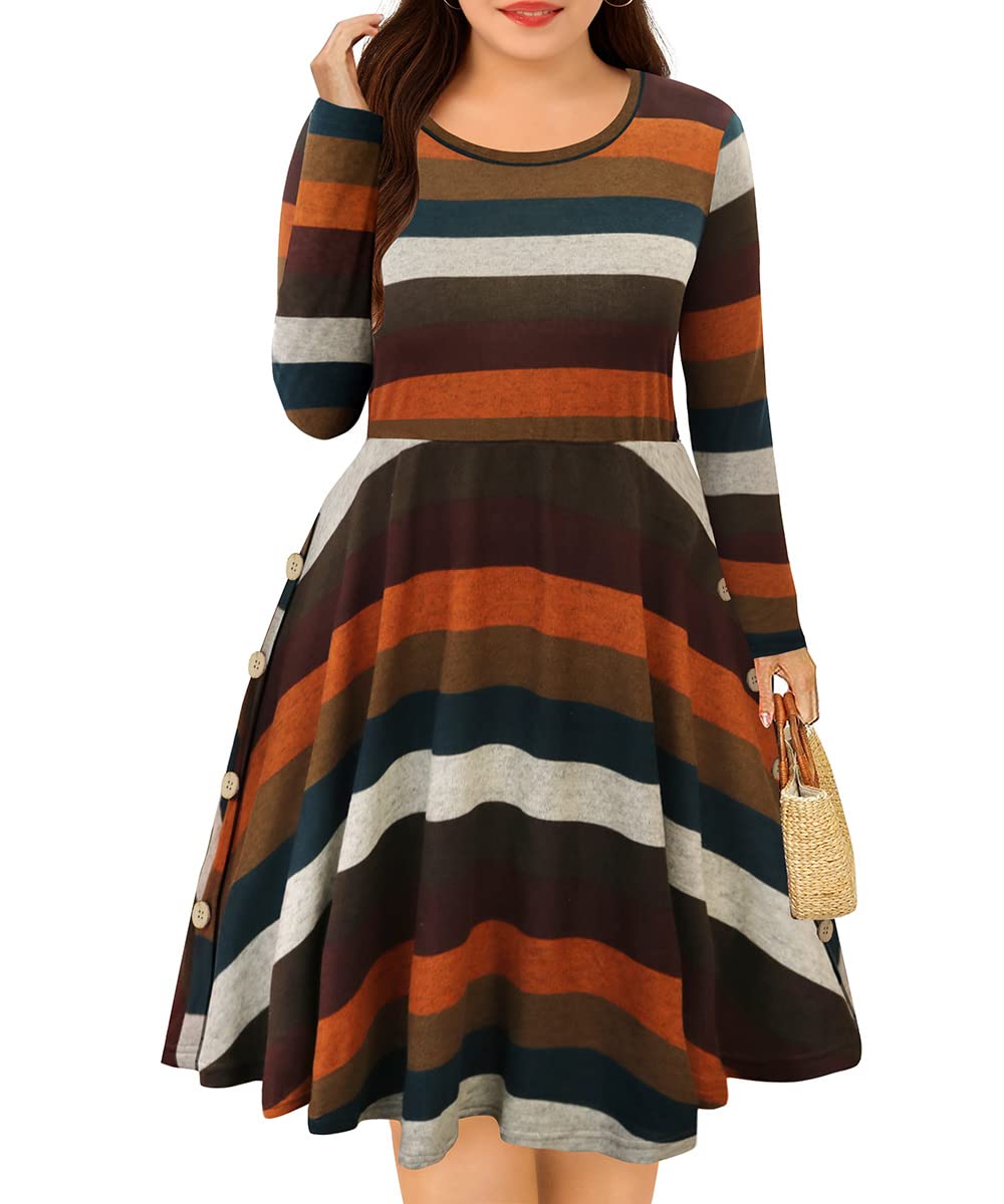 **Plus Size Dresses for Women - CARCOS Long Sleeve Crew Neck & V-Neck Knee-Length Dresses with Pockets (XL-5XL) | Perfect for Fall & Winter, Office Wear, Casual Outfits, and Special Occasions**