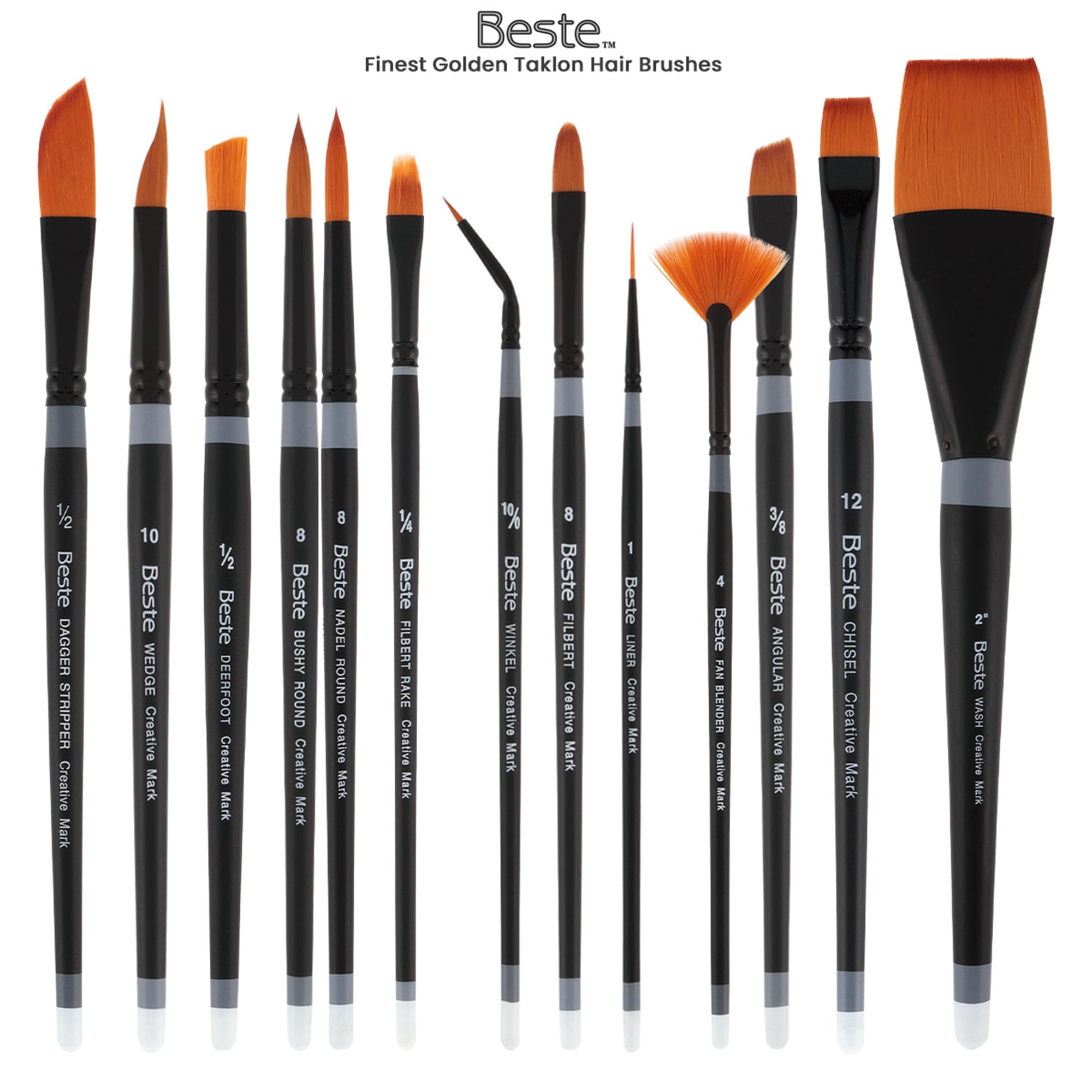 Creative Mark Beste Golden Taklon Hair Paint Brushes - 2 Pack for Acrylic, Watercolor & Oil Painting - Professional Artist Brush Set for Wet Media - Perfect for Canvas, Paper & Mixed Media Art Projects