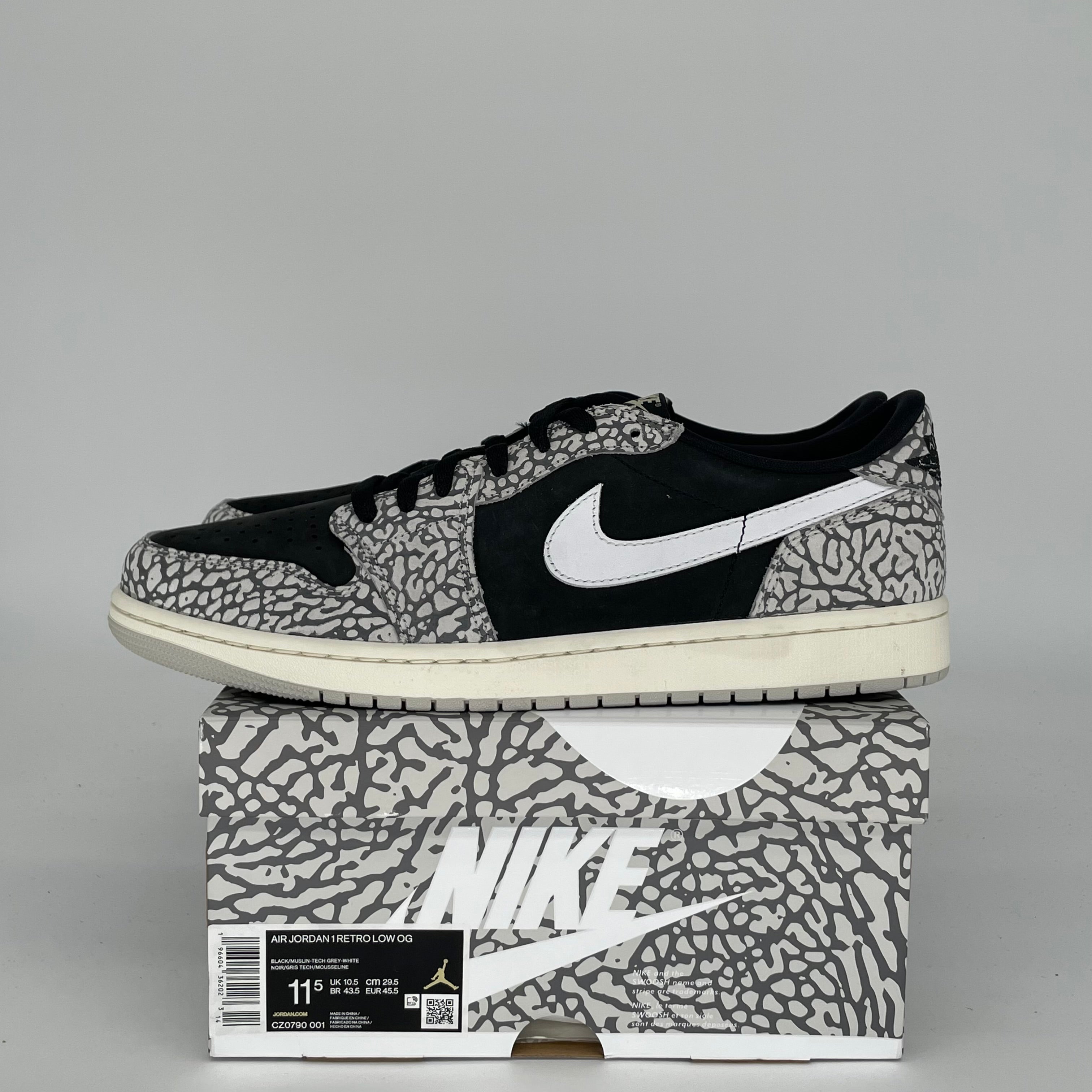 AIR JORDAN 1 LOW Black Cement Men's Basketball Shoes - Size 11.5 (CZ0790-001) | Retro Sneakers for Casual Wear, Street Style & Sports Performance