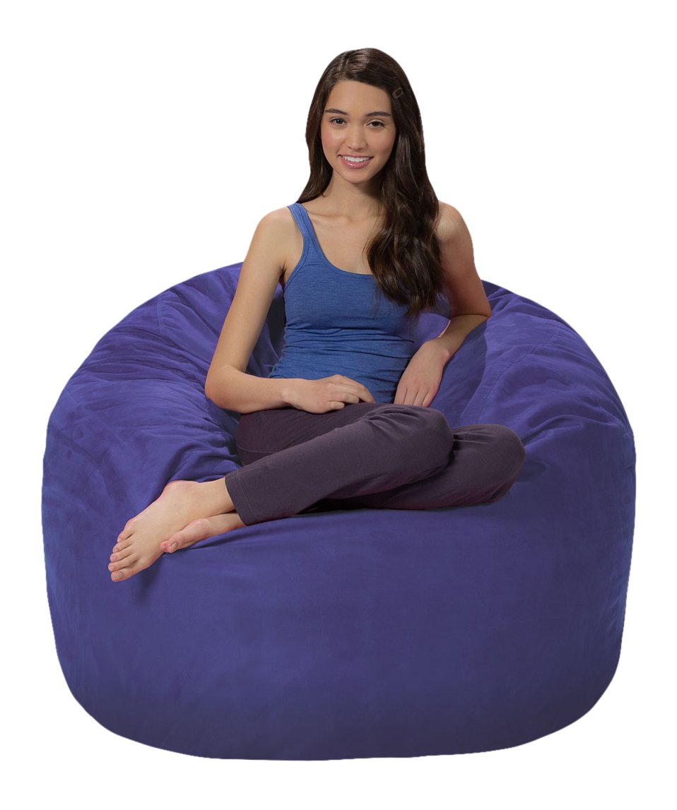 Premium 4ft Memory Foam Bean Bag Chair - Soft Purple Microsuede Cover for Living Room, Bedroom & Game Room Relaxation