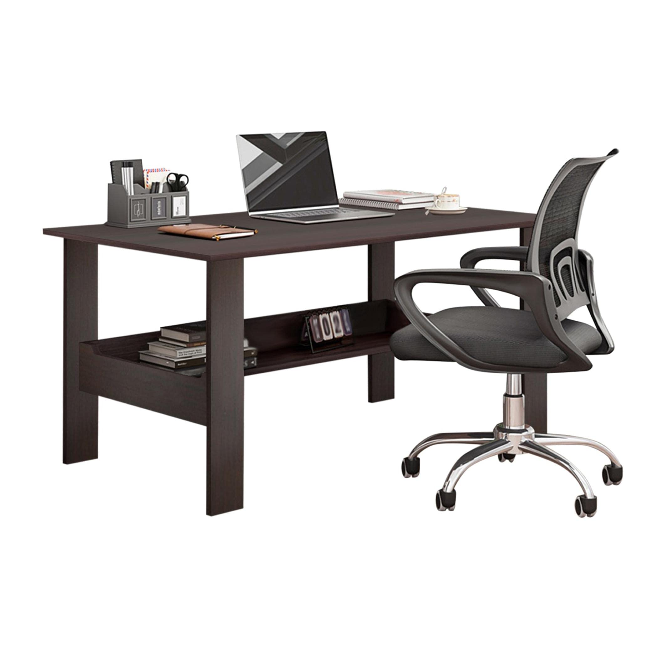 Ergonomic Computer Desk 100x45x72cm - Home Office Desk with Bookshelf, Study Table & Laptop Workstation - Space-Saving Corner Writing Desk (Black) | Perfect for Remote Work, Online Classes & Small Space Home Offices