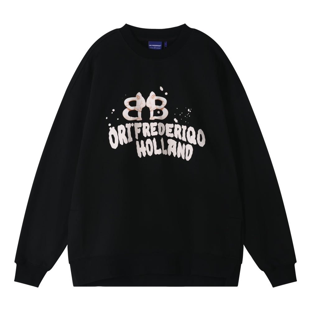 ORI FREDERIQO Printed Slit Hooded Sweatshirt for Men - Black Pullover Hoodie with Side Slits | Casual Streetwear, Gym, Lounge & Everyday Wear
