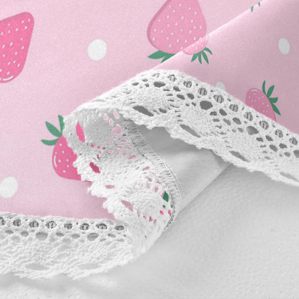 AUUXVA 60 Inch Round Tablecloth - Cute Pink Strawberry Dot Design, Wrinkle-Resistant Lace Table Cover for Kitchen, Patio, Birthday Party & Dining Room Decor | Perfect for Indoor & Outdoor Celebrations